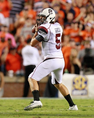 AUBURN, AL - SEPTEMBER 25:  Quarterback Stephen Garcia #5 of the South Carolina Gamecocks against the Auburn Tigers at Jordan-Hare Stadium on September 25, 2010 in Auburn, Alabama.  (Photo by Kevin C. Cox/Getty Images)