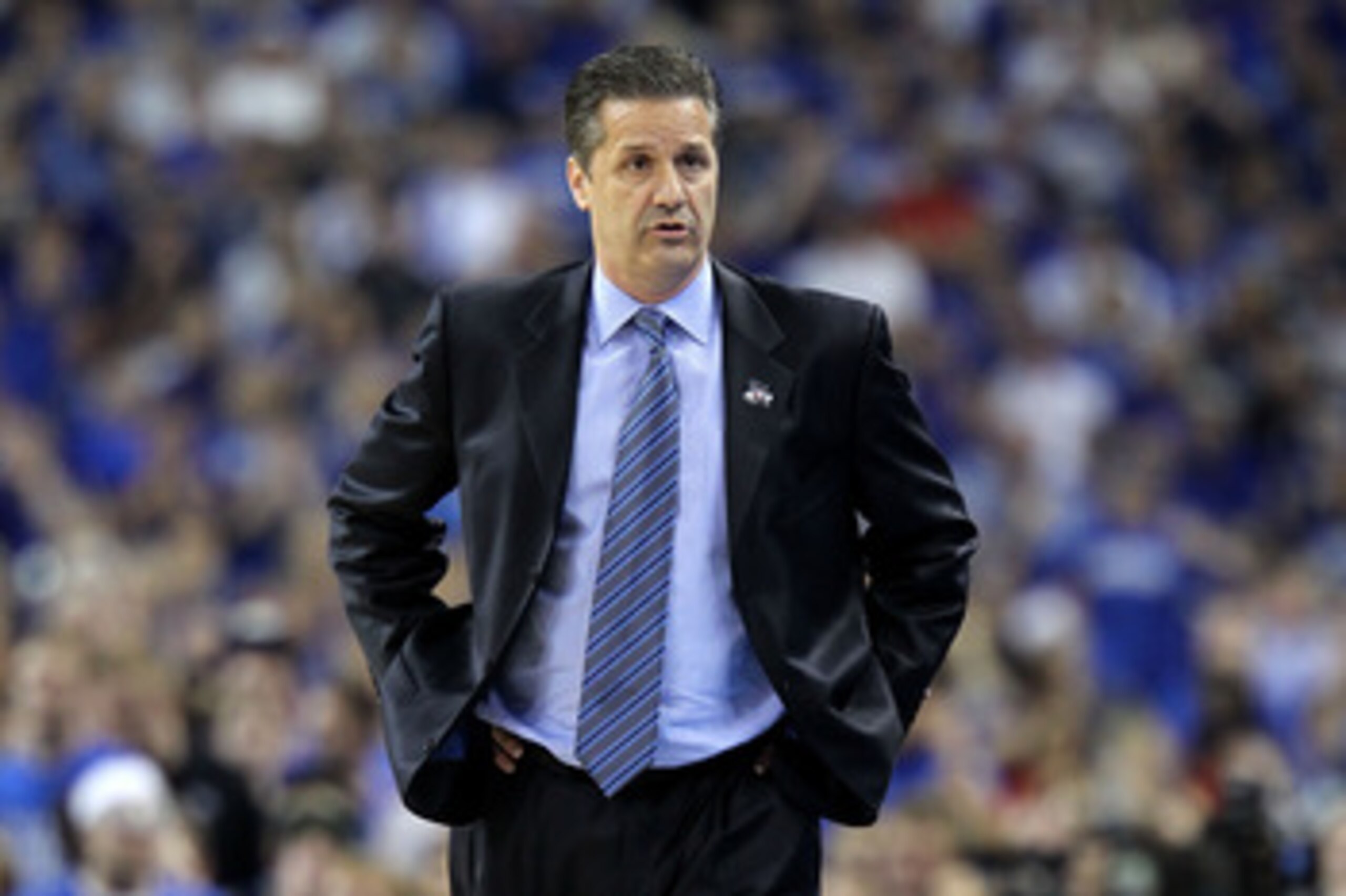 HOUSTON, TX - APRIL 02:  Head coach John Calipari of the Kentucky Wildcats reacts from the sidelines against the Connecticut Huskies during the National Semifinal game of the 2011 NCAA Division I Men's Basketball Championship at Reliant Stadium on April 2