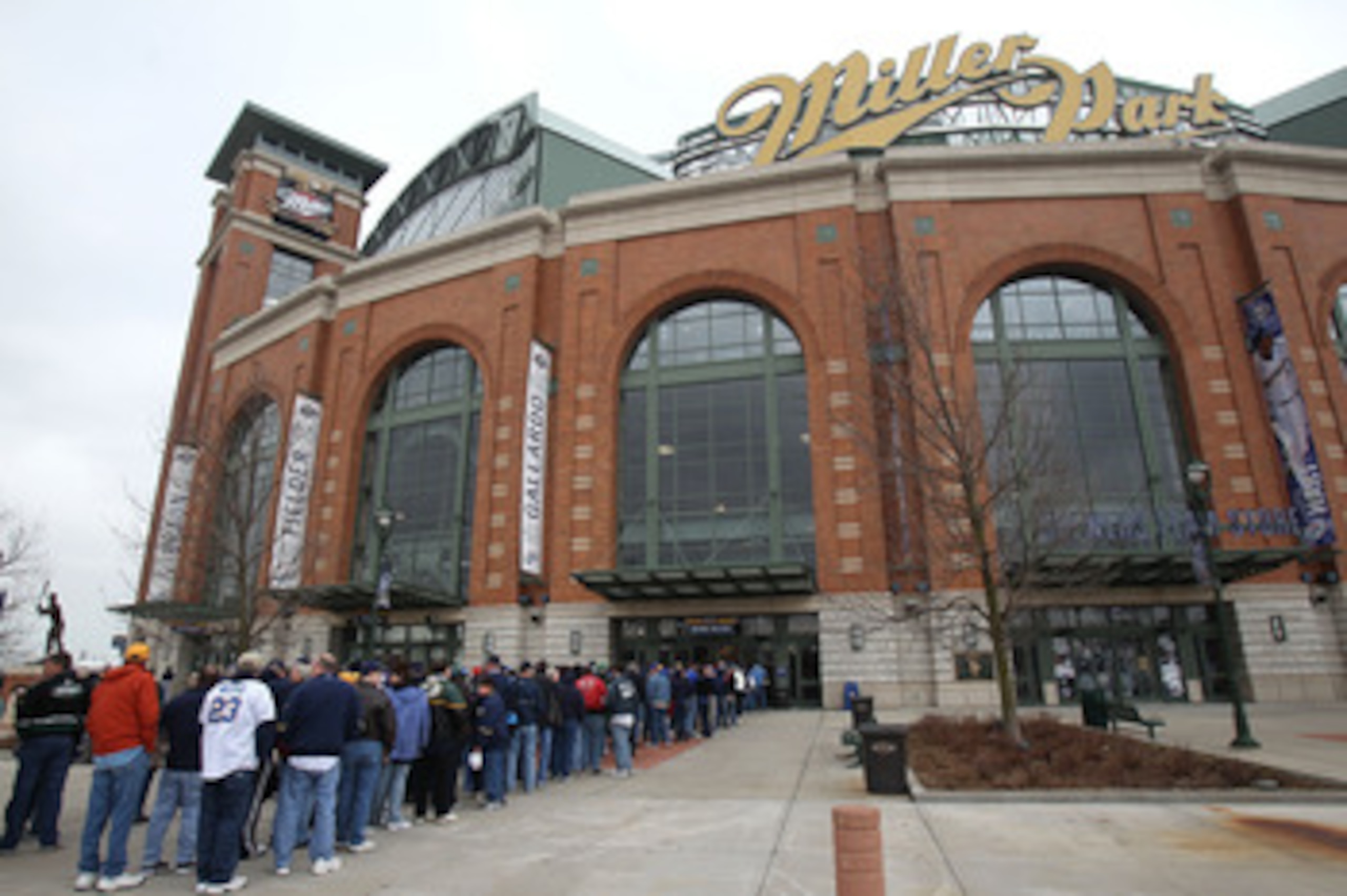 MILWAUKEE, WI - APRIL 04: Fans wait in line to enter Miller Park before the home opener between the Atlanta Braves and the Milwaukee Brewers on April 4, 2011 in Milwaukee, Wisconsin. (Photo by Jonathan Daniel/Getty Images) MILWAUKEE, WI - APRIL 04: Fans wait in line to enter Miller Park before the home opener between the Atlanta Braves and the Milwaukee Brewers on April 4, 2011 in Milwaukee, Wisconsin. (Photo by Jonathan Daniel/Getty Images)