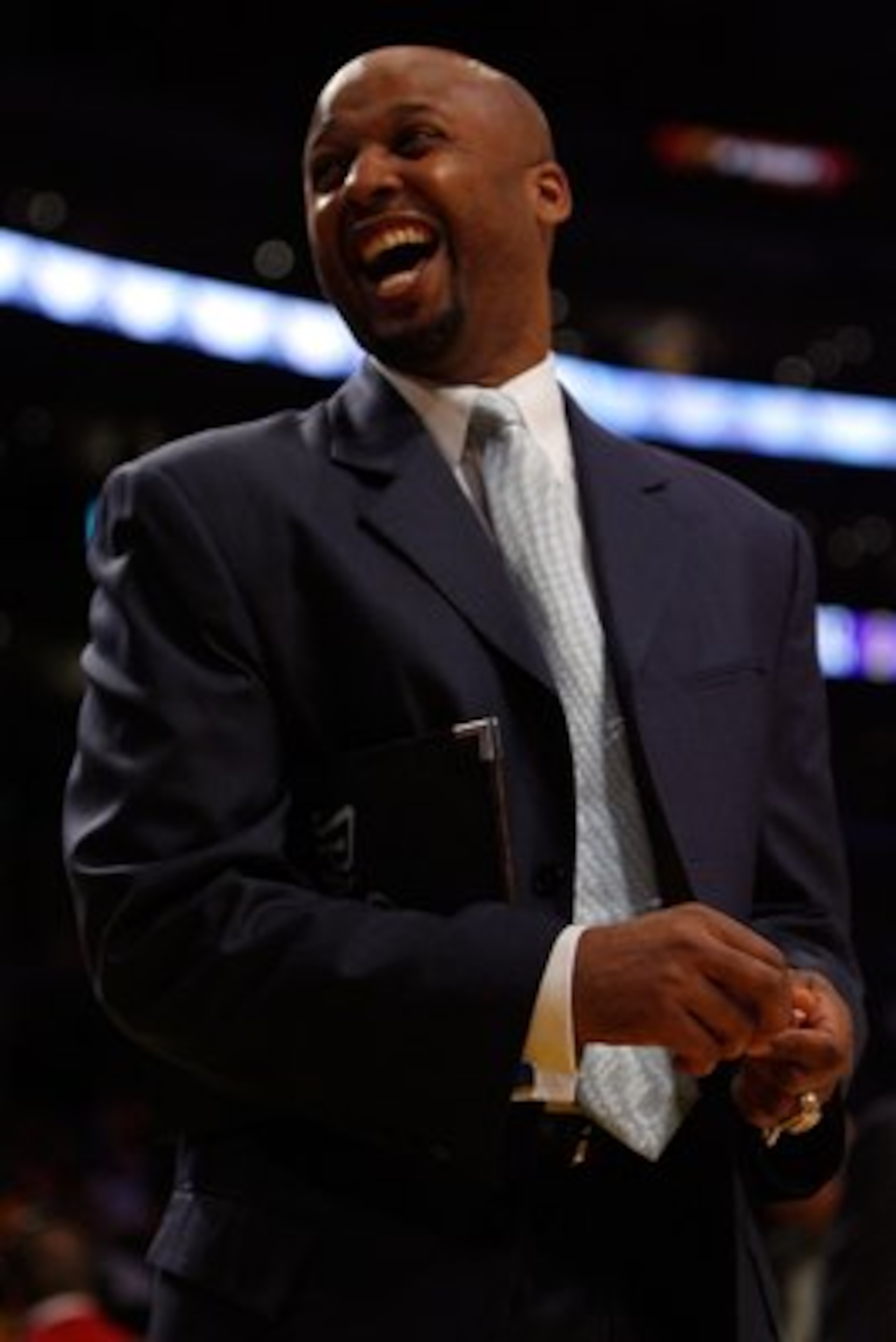 LOS ANGELES, CA - MAY 29:  Assistant coach Brian Shaw of the Los Angeles Lakers reacts while taking on the San Antonio Spurs in Game Five of the Western Conference Finals during the 2008 NBA Playoffs on May 29, 2008 at Staples Center in Los Angeles, Calif
