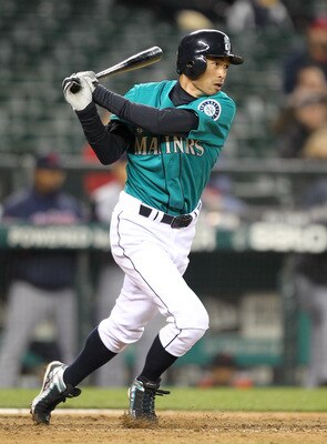 SEATTLE, WA - APRIL 08:  Ichiro Suzuki #51 of the Seattle Mariners bats against the Cleveland Indians during the Mariners' home opener at Safeco Field on April 8, 2011 in Seattle, Washington. (Photo by Otto Greule Jr/Getty Images)