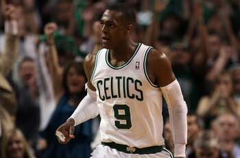 BOSTON, MA - MAY 07: Rajon Rondo #9 of the Boston Celtics heads down court after he scored on a break away in the second half against the Miami Heat in Game Three of the Eastern Conference Semifinals in the 2011 NBA Playoffs on May 7, 2011 at the TD Garde