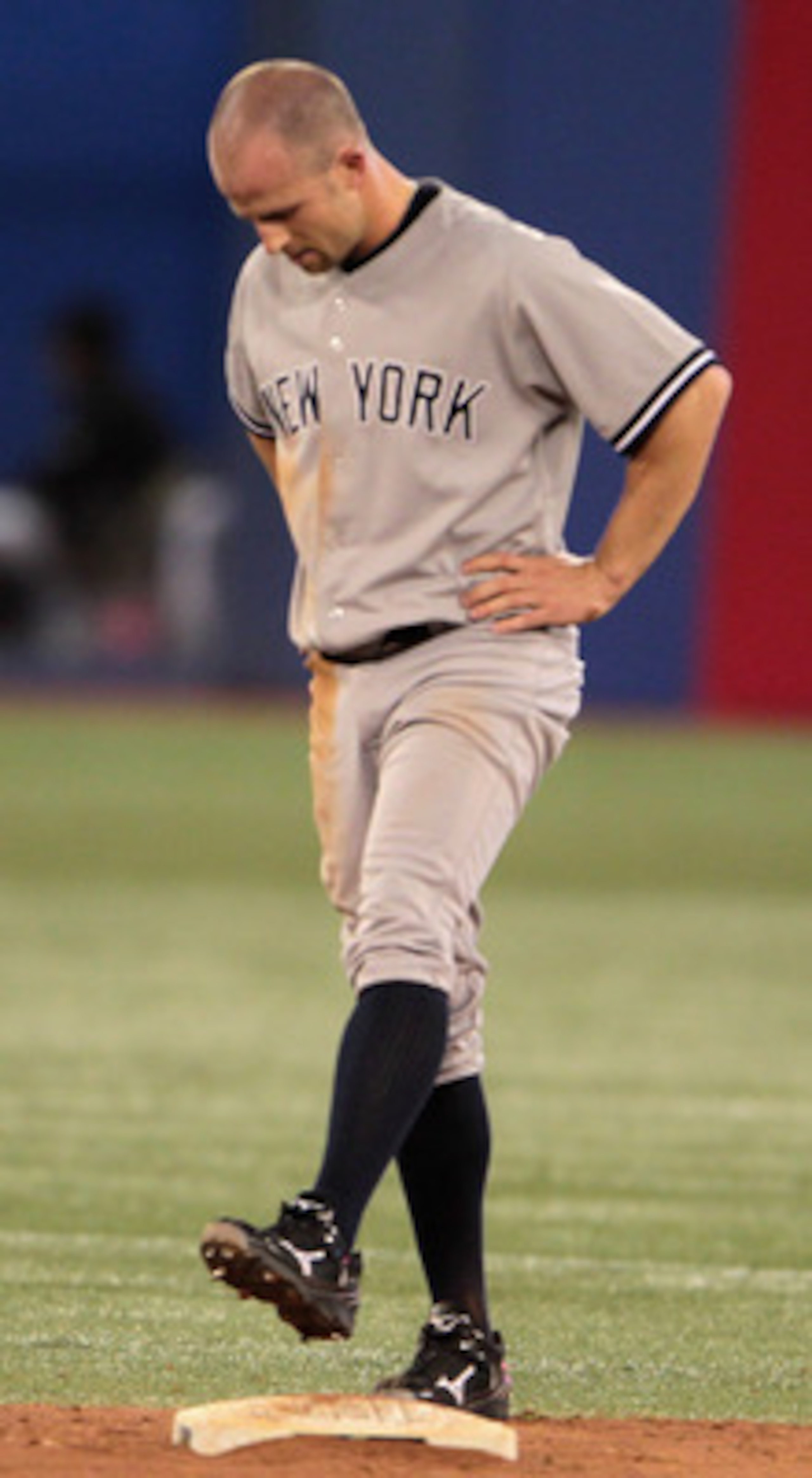 TORONTO, ON - APRIL 19:  Brett Gardner #11 of the New York Yankees waits at second base after being called out to end the inning during their game against the Toronto Blue Jays at Rogers Centre on April 19, 2011 in Toronto, Canada.  (Photo by Scott Haller
