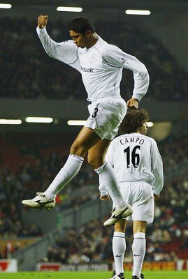 LIVERPOOL, ENGLAND - NOVEMBER 3:  Mario Jardel of Bolton celebrates after scoring the first goal during the Carling Cup fourth round match between Liverpool and Bolton Wanderers at Anfield on November 3, 2003 in Liverpool, England.  (Photo by Michael Stee