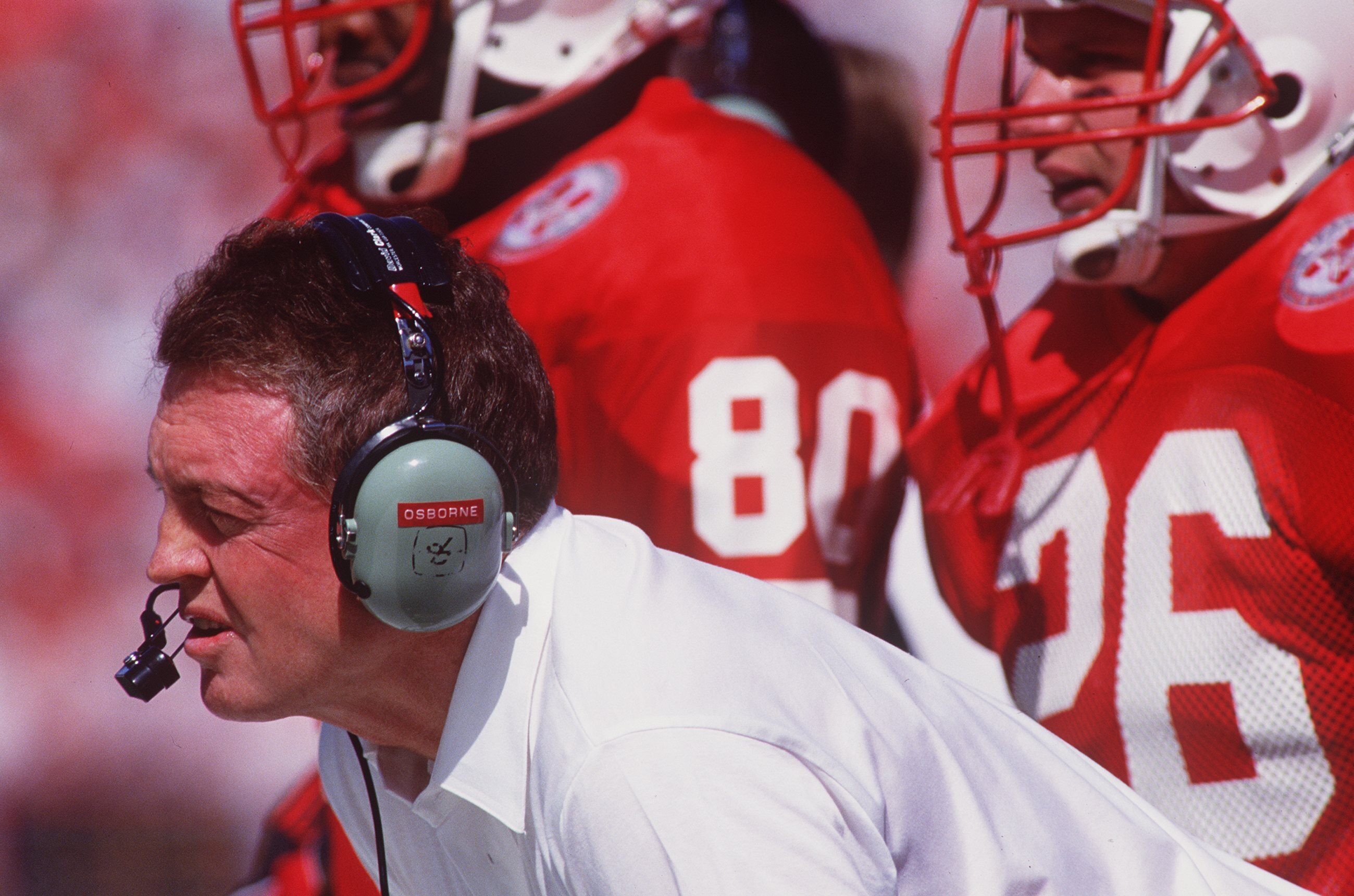 26 SEP 1992:  NEBRASKA HEAD COACH TOM OSBORNE ON THE SIDELINES DURING THE 45-24 WIN OVER ARIZONA STATE AT MEMORIAL STADIUM IN LINCOLN, NEBRASKA. Mandatory Credit: Earl Richardson/ALLSPORT