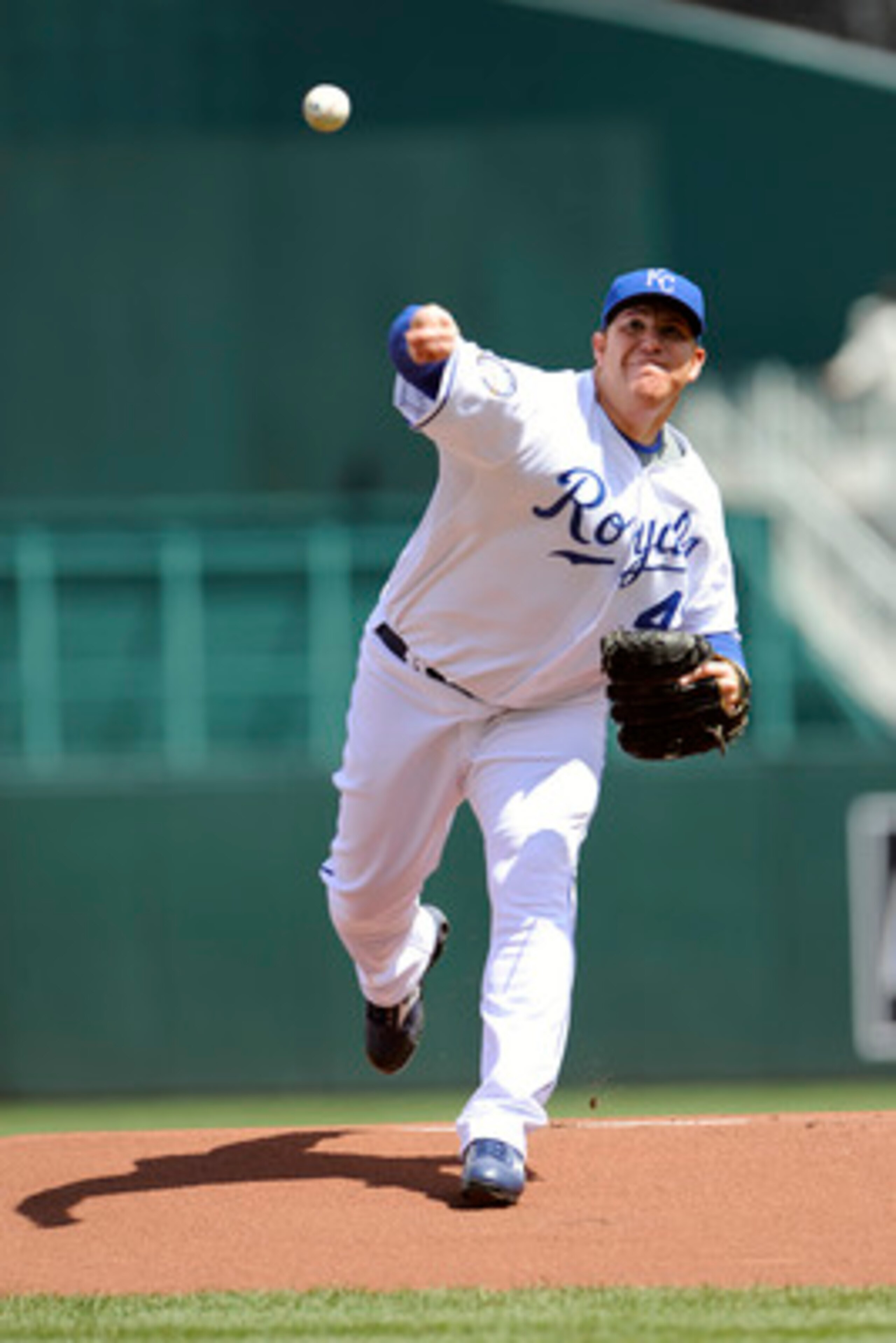 KANSAS CITY, MO - APRIL 15:  Starting pitcher Sidney Ponson of the Kansas City Royals wears a #42 jersey during the Jackie Robinson Day game against the Cleveland Indians on April 15, 2009 at Kauffman Stadium in Kansas City, Missouri.  (Photo by G. Newman