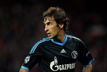 MANCHESTER, ENGLAND - MAY 04:   Raul Gonzalez of Schalke looks on during the UEFA Champions League Semi Final second leg match between Manchester United and Schalke at Old Trafford on May 4, 2011 in Manchester, England.  (Photo by Michael Regan/Getty Imag