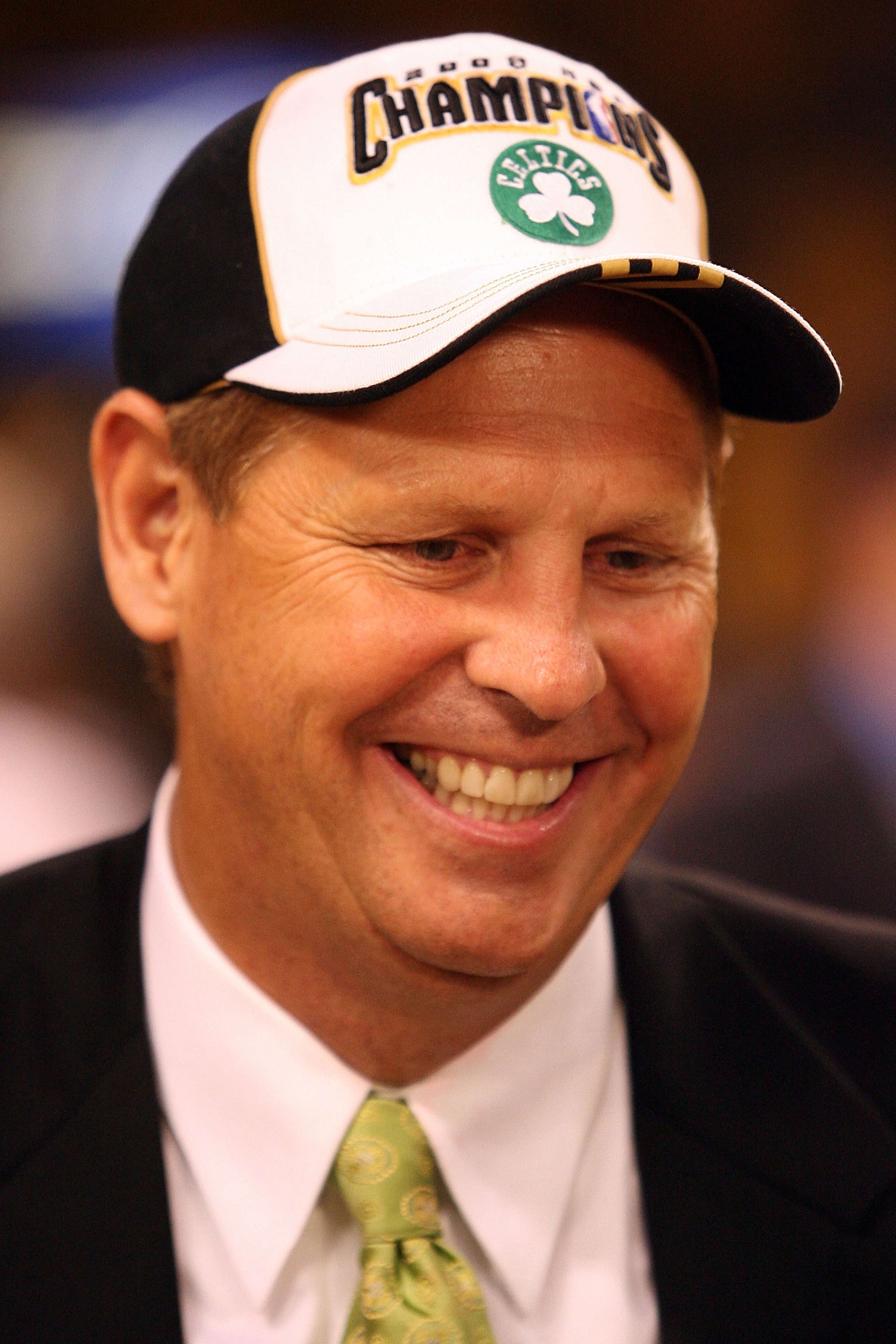 BOSTON - JUNE 17: Executive Director of Basketball Operations Danny Ainge of the Boston Celtics celebrates after defeating the Los Angeles Lakers in Game Six of the 2008 NBA Finals on June 17, 2008 at TD Banknorth Garden in Boston, Massachusetts. NOTE TO BOSTON - JUNE 17: Executive Director of Basketball Operations Danny Ainge of the Boston Celtics celebrates after defeating the Los Angeles Lakers in Game Six of the 2008 NBA Finals on June 17, 2008 at TD Banknorth Garden in Boston, Massachusetts. NOTE TO