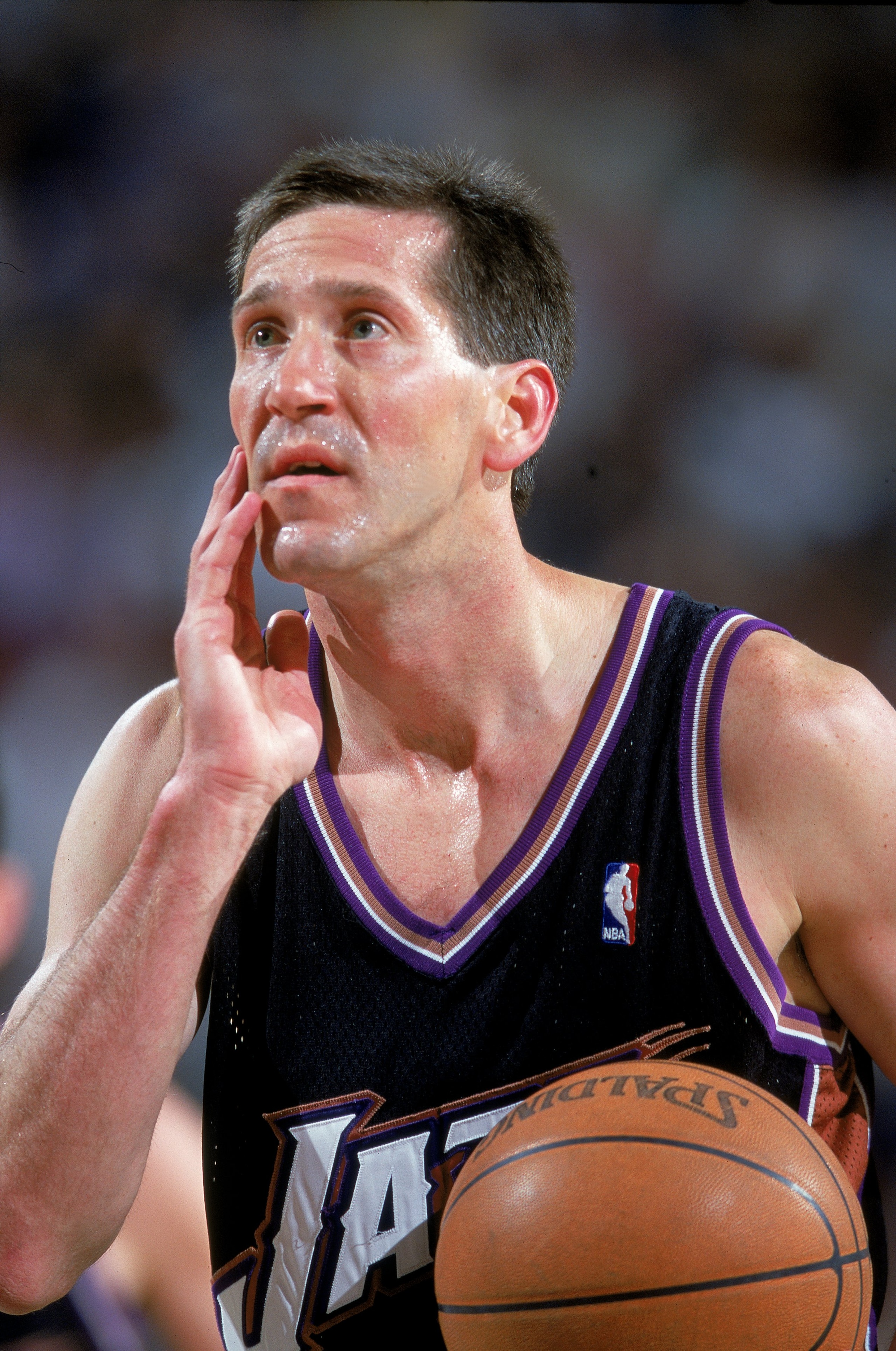 3 May 2000: Jeff Hornacek #14 of the Utah Jazz looking at the basket during the NBA Western Conference Playoffs Round One Game against the Seattle SuperSonics at Key Arena in Seattle, Washington. The SuperSonics defeated the Jazz 104-93. NOTE TO USER: I 3 May 2000: Jeff Hornacek #14 of the Utah Jazz looking at the basket during the NBA Western Conference Playoffs Round One Game against the Seattle SuperSonics at Key Arena in Seattle, Washington. The SuperSonics defeated the Jazz 104-93. NOTE TO USER: I