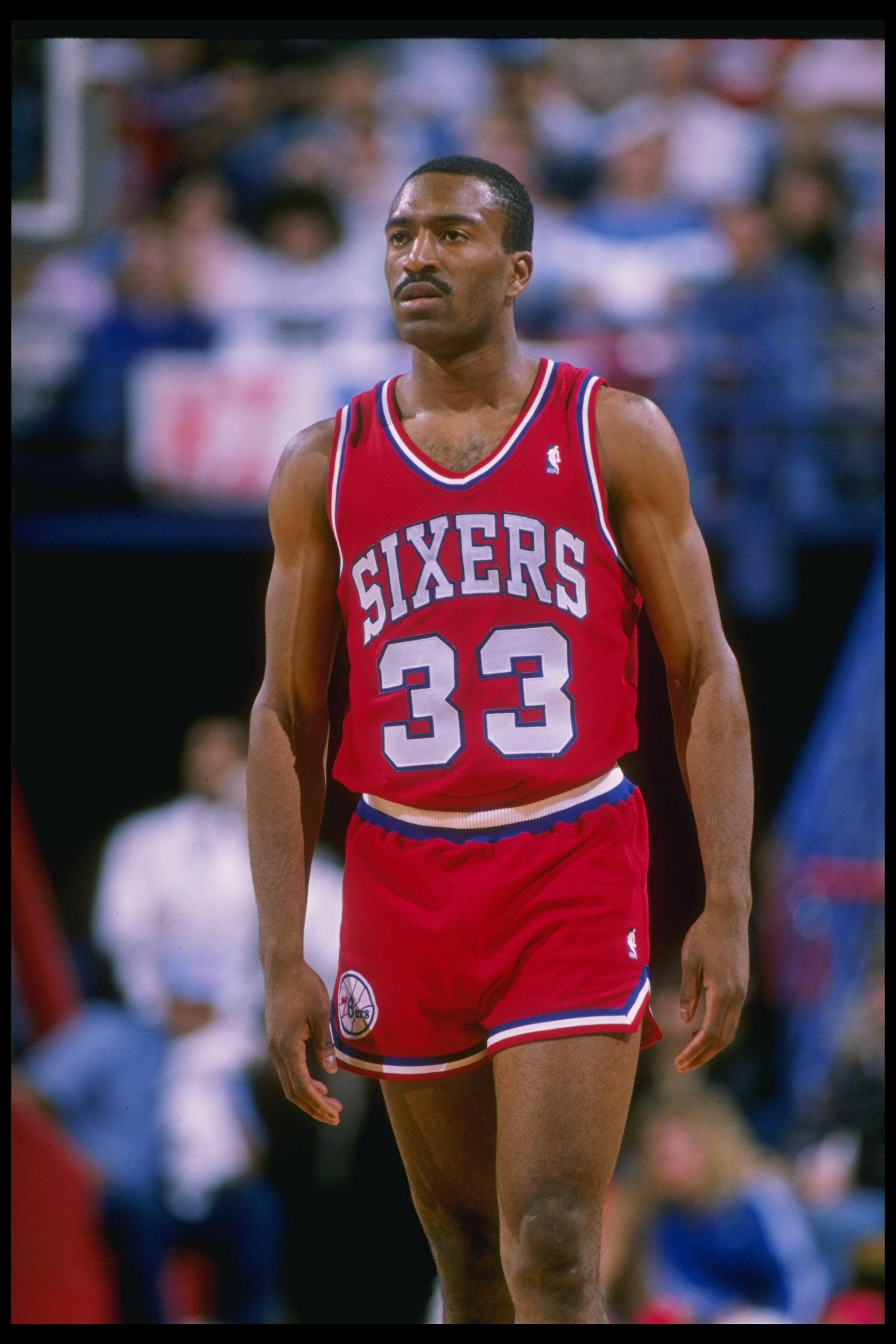 1988-1989:  Guard Hersey Hawkins of the Philadelphia 76ers looks on. Mandatory Credit: Otto Greule  /Allsport