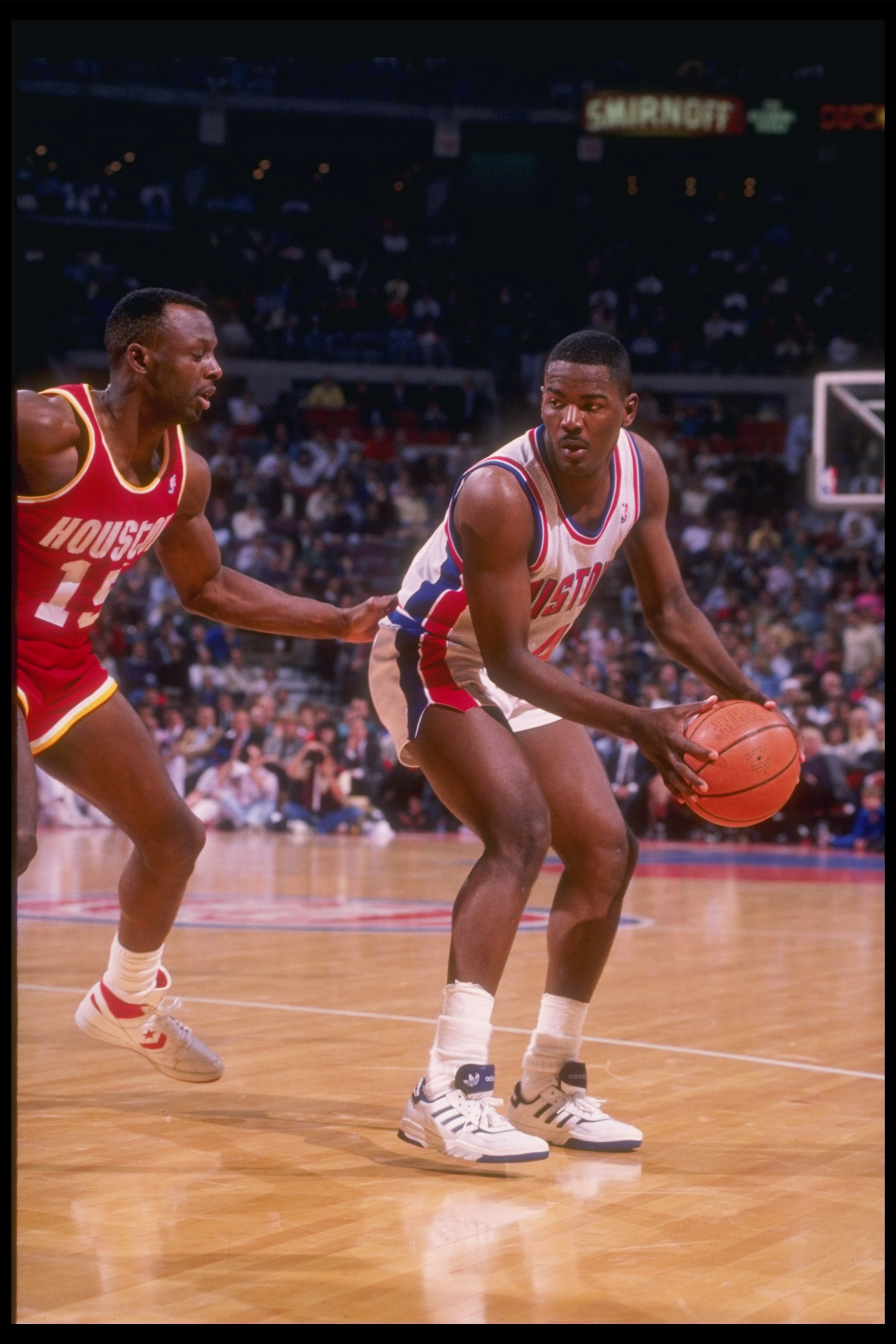 1989-1990: Guard Joe Dumars of the Detroit Pistons moves the ball during a game. Mandatory Credit: ALLSPORT USA /Allsport Mandatory Credit: ALLSPORT USA /Allsport 1989-1990: Guard Joe Dumars of the Detroit Pistons moves the ball during a game. Mandatory Credit: ALLSPORT USA /Allsport Mandatory Credit: ALLSPORT USA /Allsport