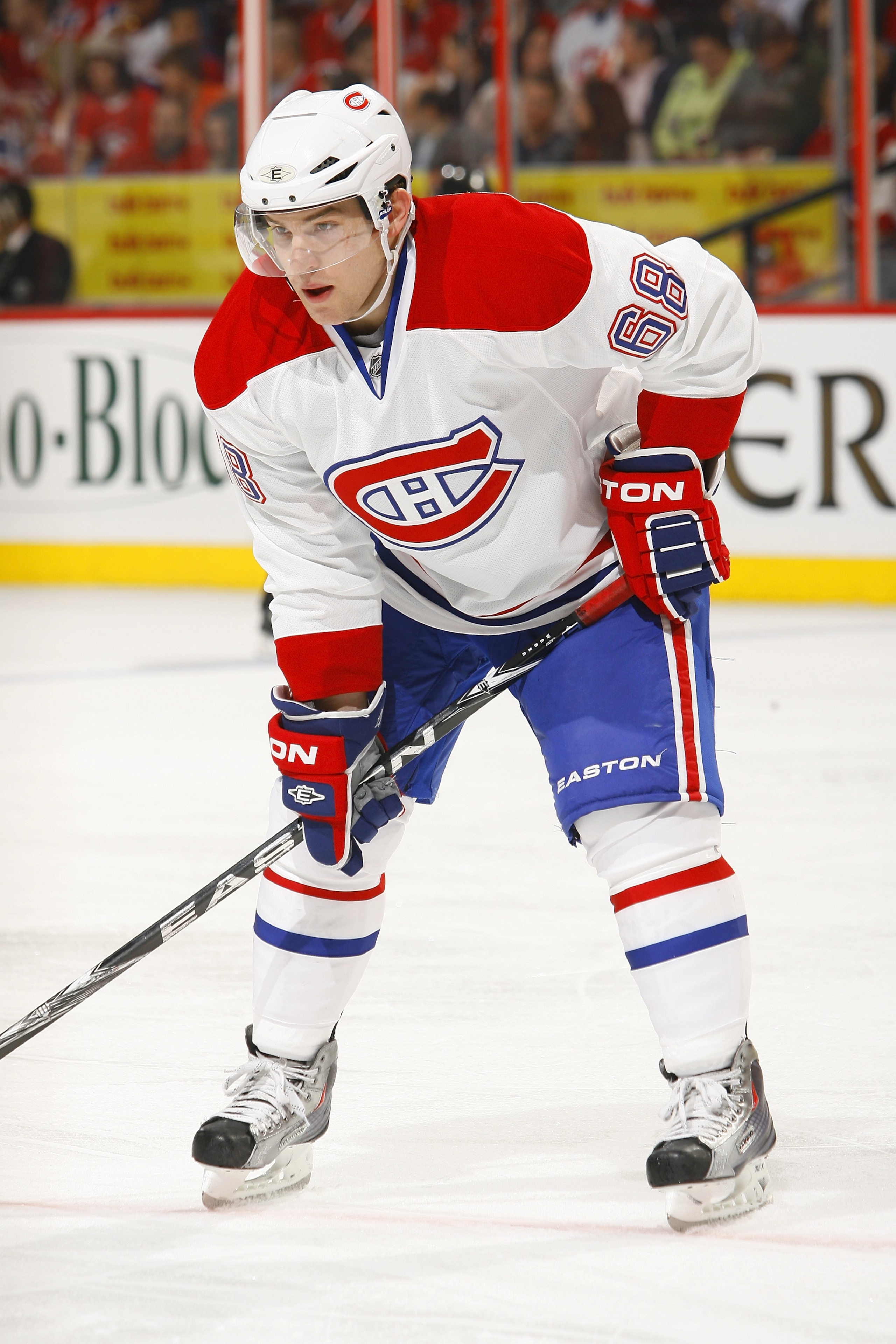 OTTAWA, CANADA - APRIL 07:  Yannick Weber #68 of the Montreal Canadiens prepares for a faceoff in a game against the Ottawa Senators at Scotiabank Place on April 7, 2011 in Ottawa, Canada.  (Photo by Phillip MacCallum/Getty Images)
