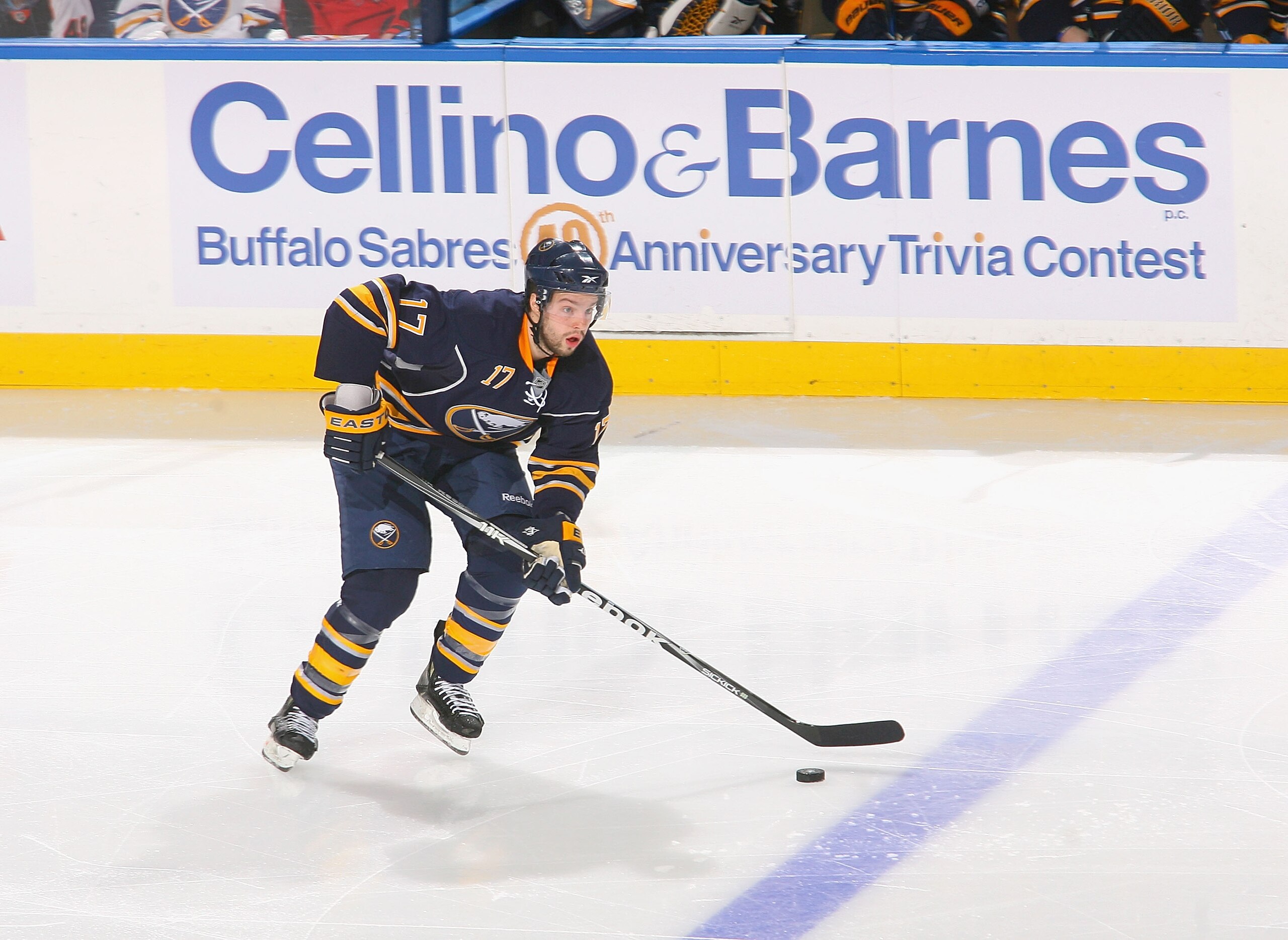 BUFFALO, NY - APRIL 20: Marc-Andre Gragnani #17 of the Buffalo Sabres skates against the Philadelphia Flyers in Game Four of the Eastern Conference Quarterfinals during the 2011 NHL Stanley Cup Playoffs at HSBC Arena at HSBC Arena on April 20, 2011 in Buf