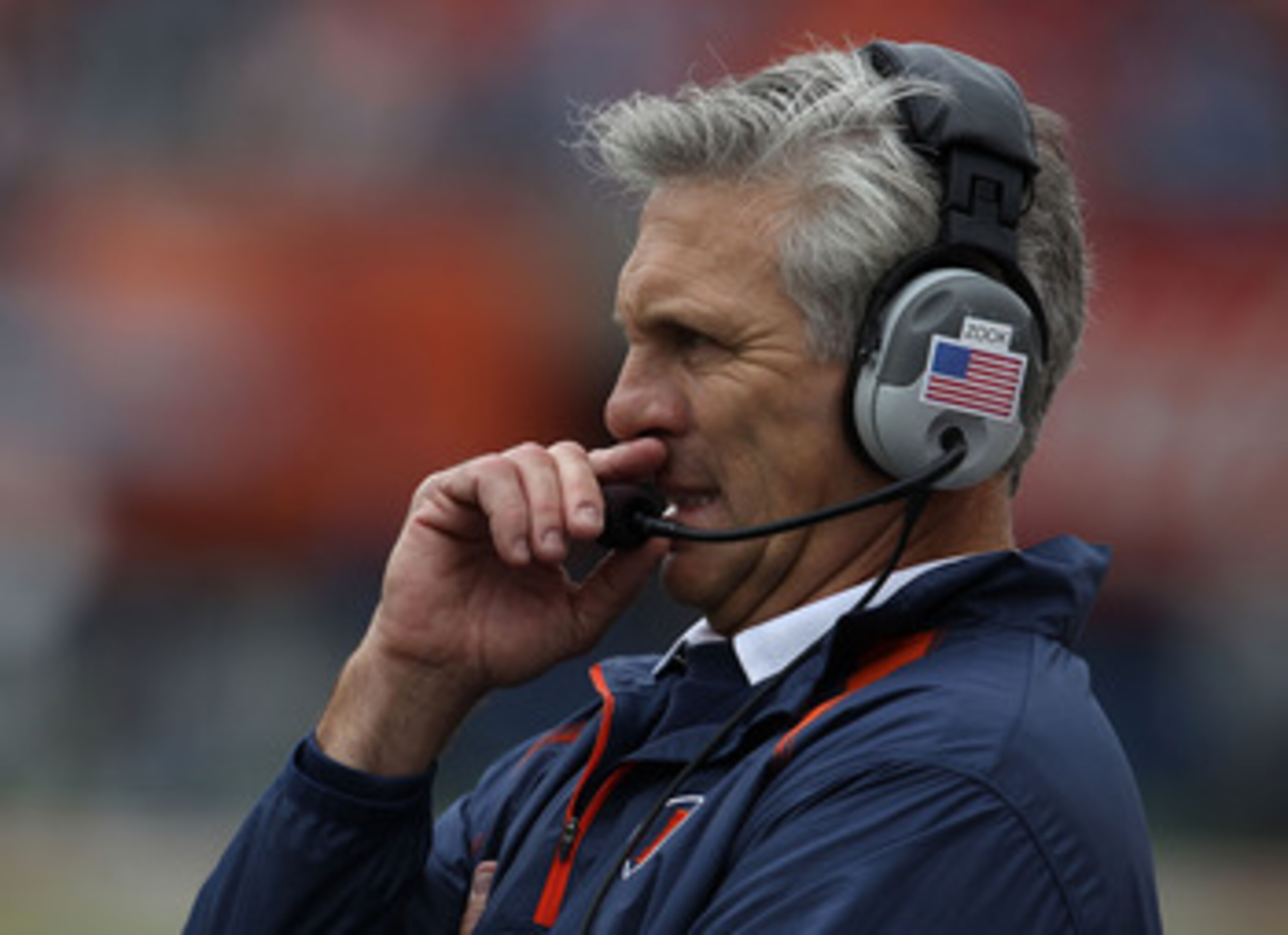 CHAMPAIGN, IL - OCTOBER 02: Head coach Ron Zook of the Illinois Fighting Illini watches as his team takes on the Ohio State Buckeyes at Memorial Stadium on October 2, 2010 in Champaign, Illinois. Ohio State defeated Illinois 24-13. (Photo by Jonathan Dani CHAMPAIGN, IL - OCTOBER 02: Head coach Ron Zook of the Illinois Fighting Illini watches as his team takes on the Ohio State Buckeyes at Memorial Stadium on October 2, 2010 in Champaign, Illinois. Ohio State defeated Illinois 24-13. (Photo by Jonathan Dani