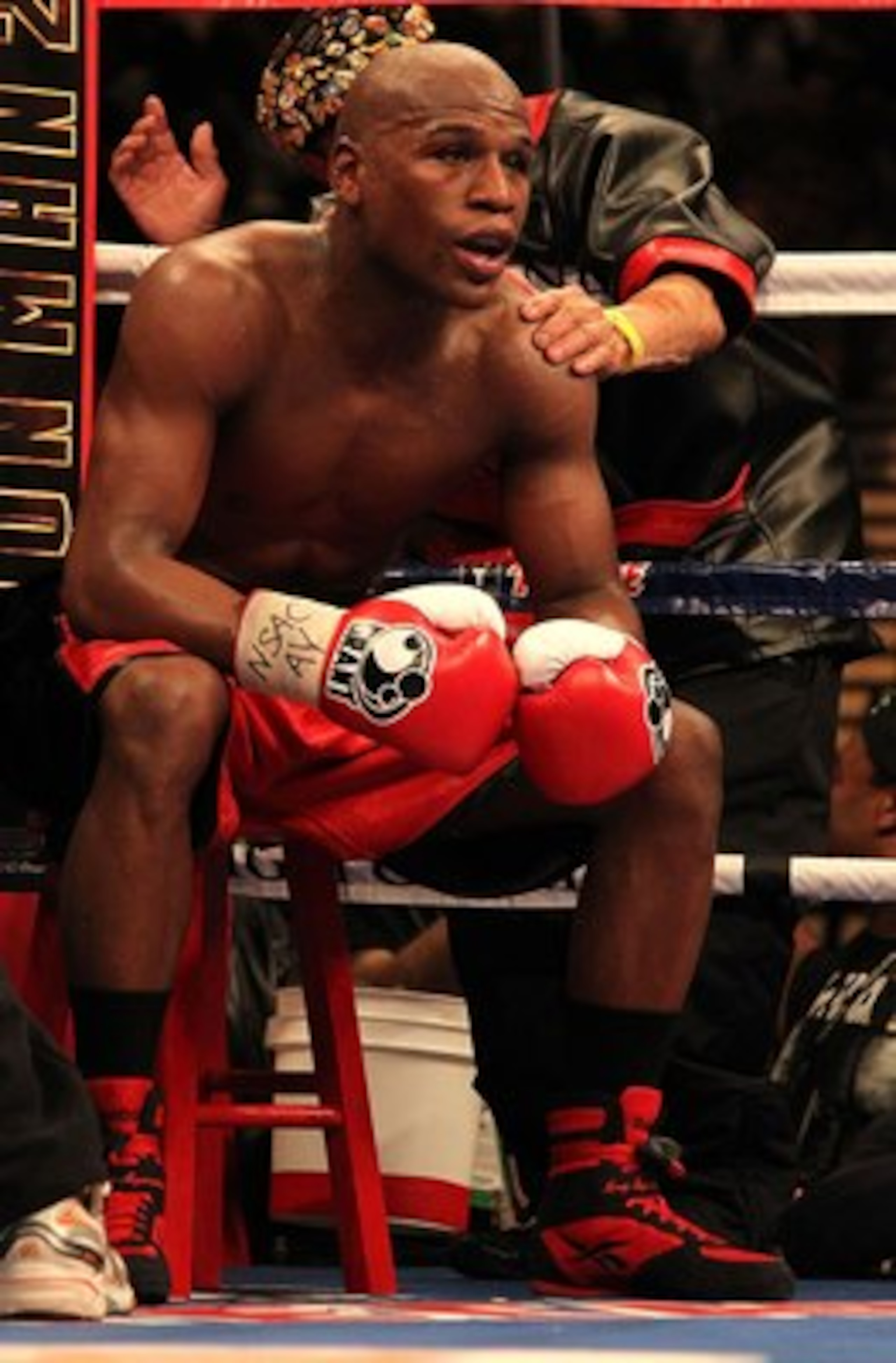 LAS VEGAS - MAY 01: Floyd Mayweather Jr. sits in his corner during his welterweight fight against Shane Mosley at the MGM Grand Garden Arena on May 1, 2010 in Las Vegas, Nevada. (Photo by Jed Jacobsohn/Getty Images) LAS VEGAS - MAY 01: Floyd Mayweather Jr. sits in his corner during his welterweight fight against Shane Mosley at the MGM Grand Garden Arena on May 1, 2010 in Las Vegas, Nevada. (Photo by Jed Jacobsohn/Getty Images)
