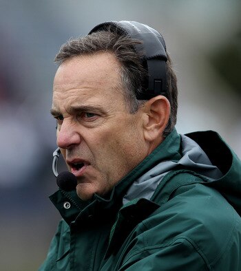 EVANSTON, IL - OCTOBER 23: Head coach Mark Dantonio of the Michigan State Spartans returned to the sidelines for a game against the Northwestern Wildcats at Ryan Field on October 23, 2010 in Evanston, Illinois. Michigan State defeated Northwestern 35-27.