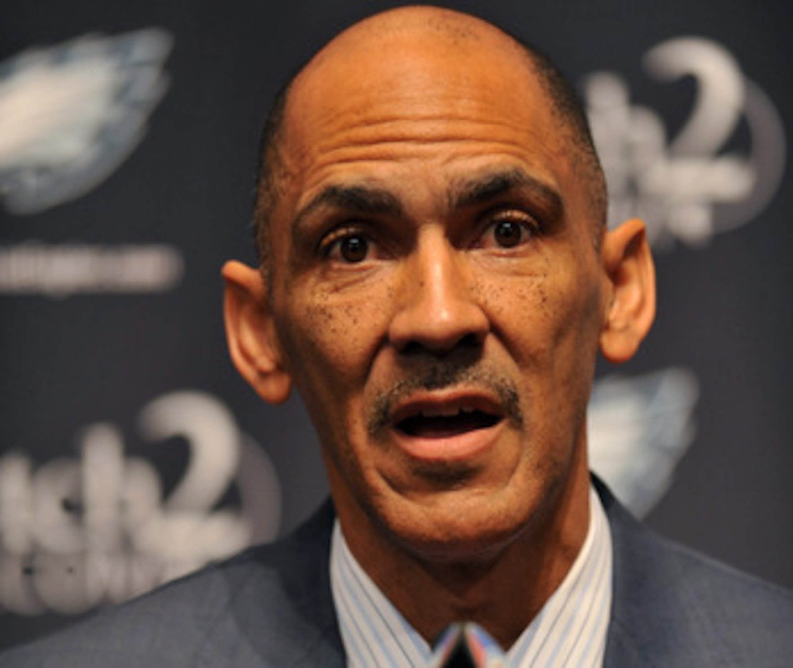 PHILADELPHIA - AUGUST 14: Tony Dungy speaks at a press conference introducing Michael Vick at the NovaCare Complex on August 14, 2009 in Philadelphia, Pennsylvania. Vick signed a one-year contract, with a second year option, with the Eagles.  (Photo by La