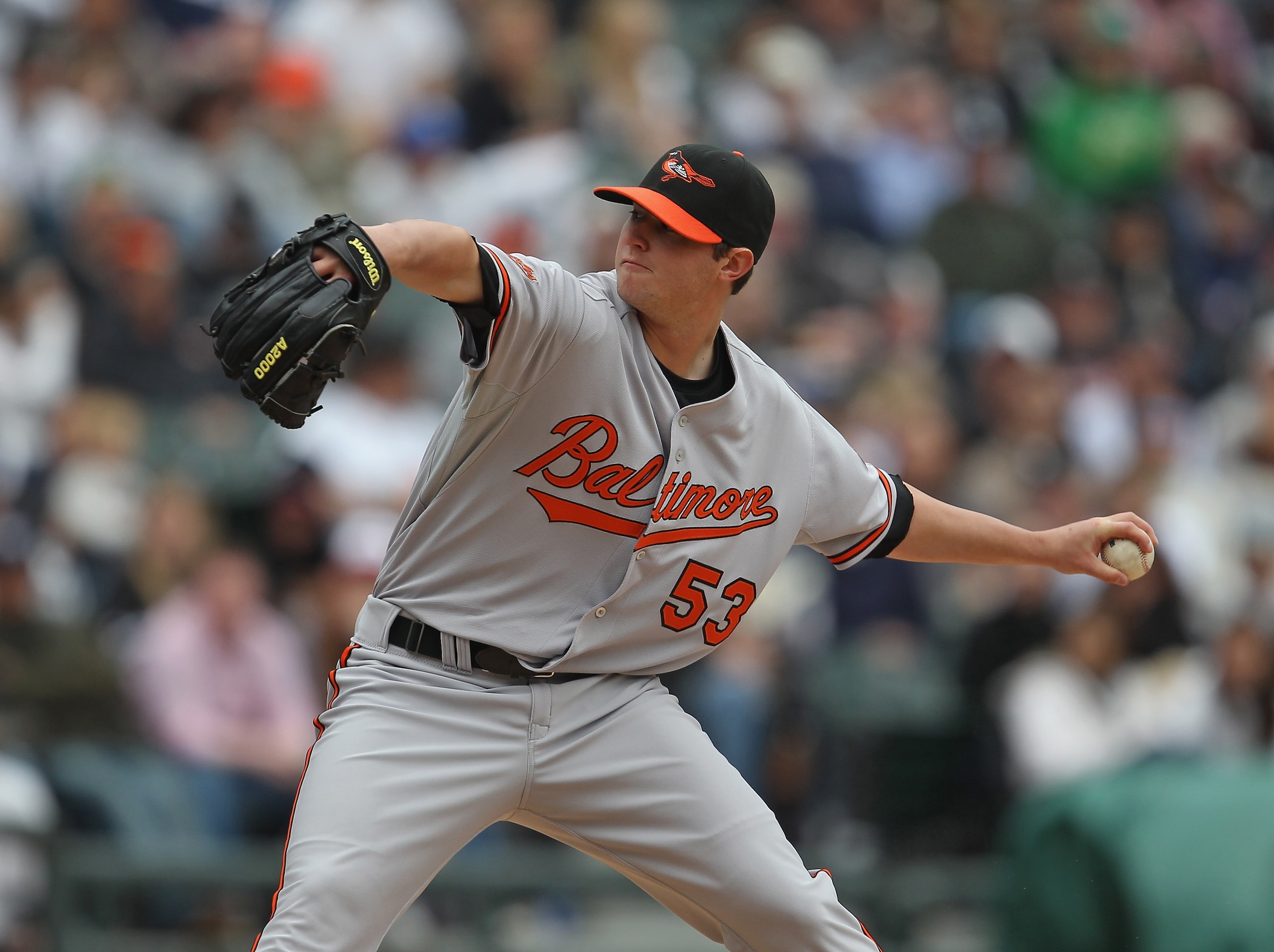 CHICAGO, IL - MAY 01: Starting pitcher Zach Britton #53 of the Baltimore Orioles delivers the ball against the Chicago White Sox at U.S. Cellular Field on May 1, 2011 in Chicago, Illinois. The Orioles defeated the White Sox 6-4. (Photo by Jonathan Daniel/