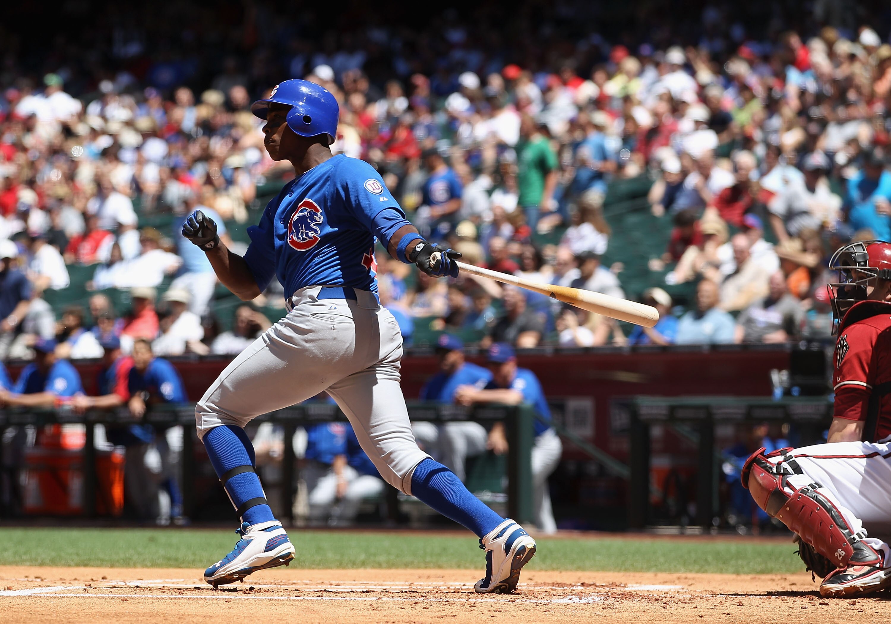 PHOENIX, AZ - MAY 01:  Alfonso Soriano #12 of the Chicago Cubs bats against the Arizona Diamondbacks during the Major League Baseball game at Chase Field on May 1, 2011 in Phoenix, Arizona.  The Diamondbacks defeated the Cubs 4-3.  (Photo by Christian Pet
