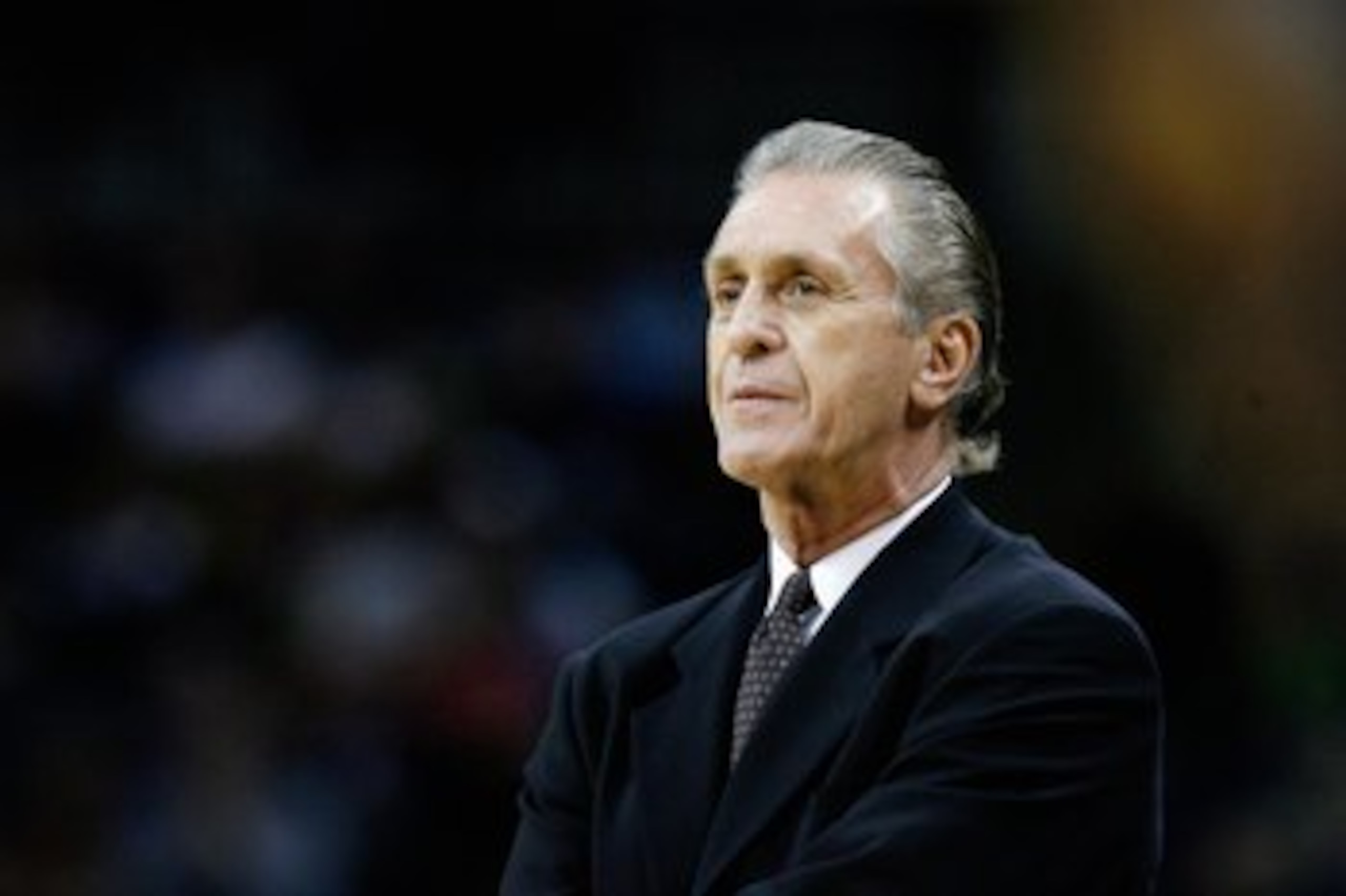 CHARLOTTE, NC - NOVEMBER 13:  Head coach Pat Riley of the Miami Heat looks across the court during the game against the Charlotte Bobcats on November 13, 2007 at Charlotte Bobcats Arena in Charlotte, North Carolina.  The Bobcats won 91-76.  NOTE TO USER: