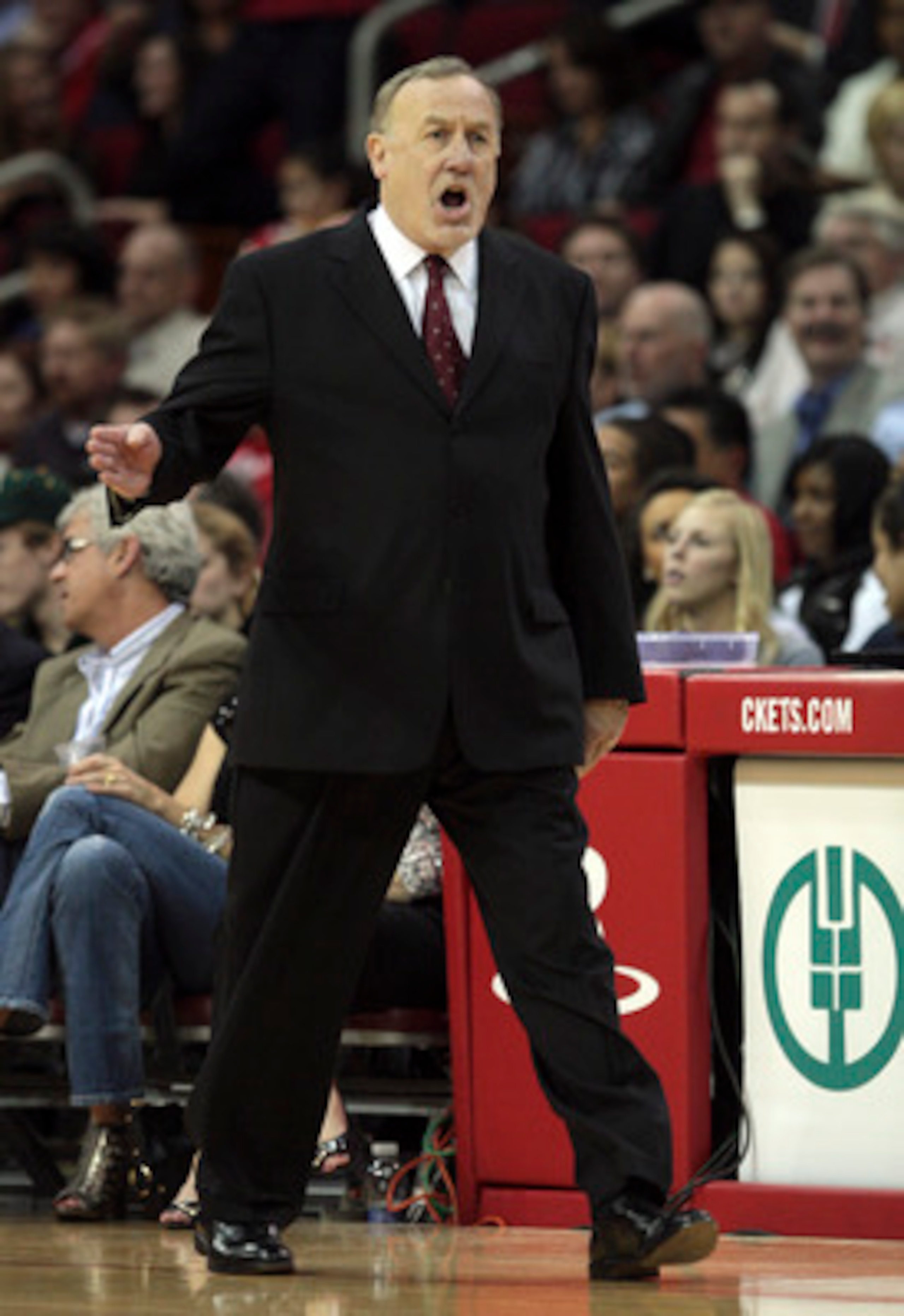 HOUSTON - DECEMBER 29:Rick Adelman of the Houston Rockets argues with the officials about a flagrant foul call on Aaron Brooks #0 of the Houston Rockets on Dwyane Wade #3 of the Miami Heat at Toyota Center on December 29, 2010 in Houston, Texas.  NOTE TO