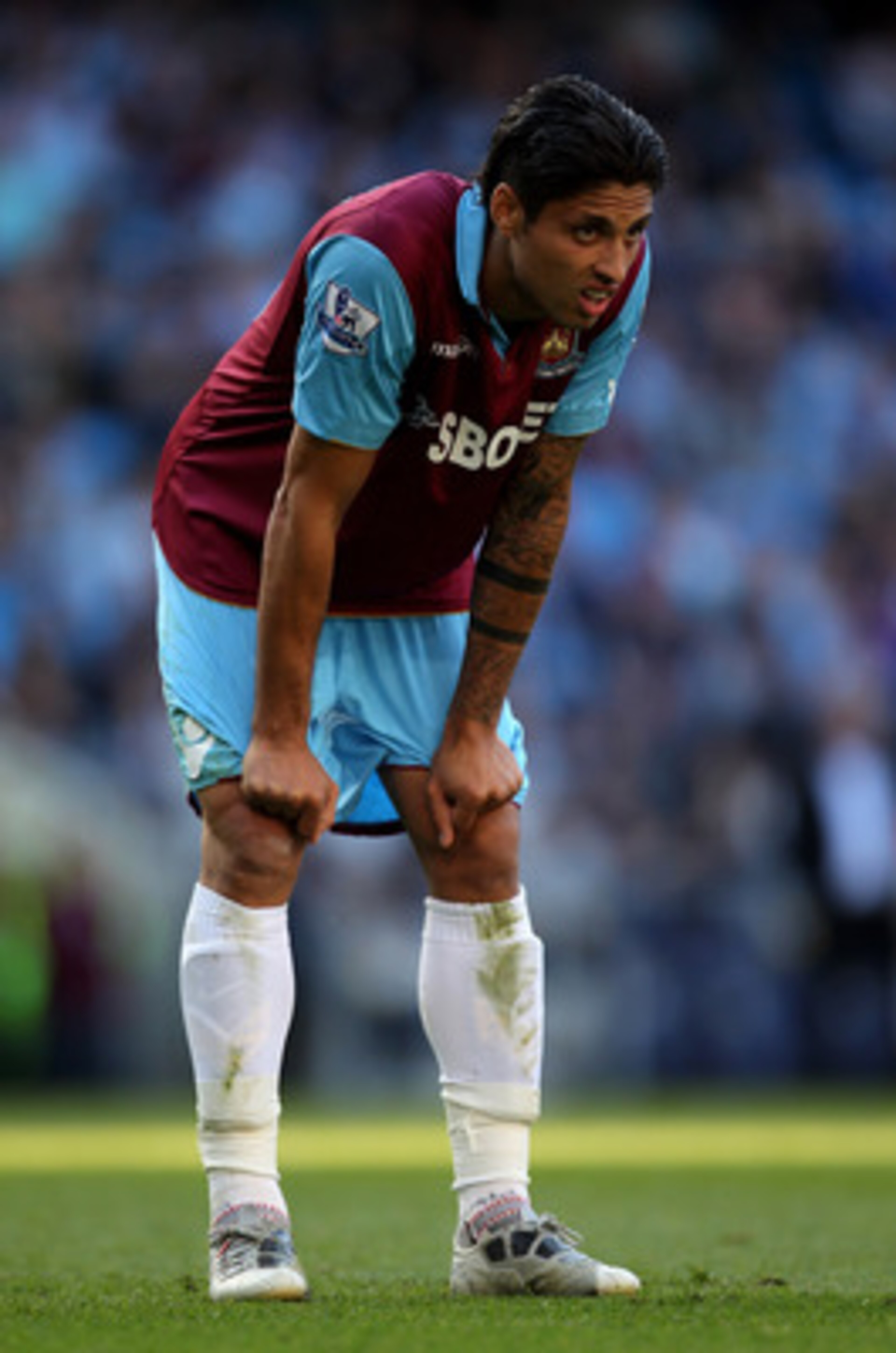 MANCHESTER, ENGLAND - MAY 01:  Manuel Da Costa of West Ham United looks dejected at the end of the Barclays Premier League match between Manchester City and West Ham United at the City of Manchester Stadium on May 1, 2011 in Manchester, England.  (Photo b