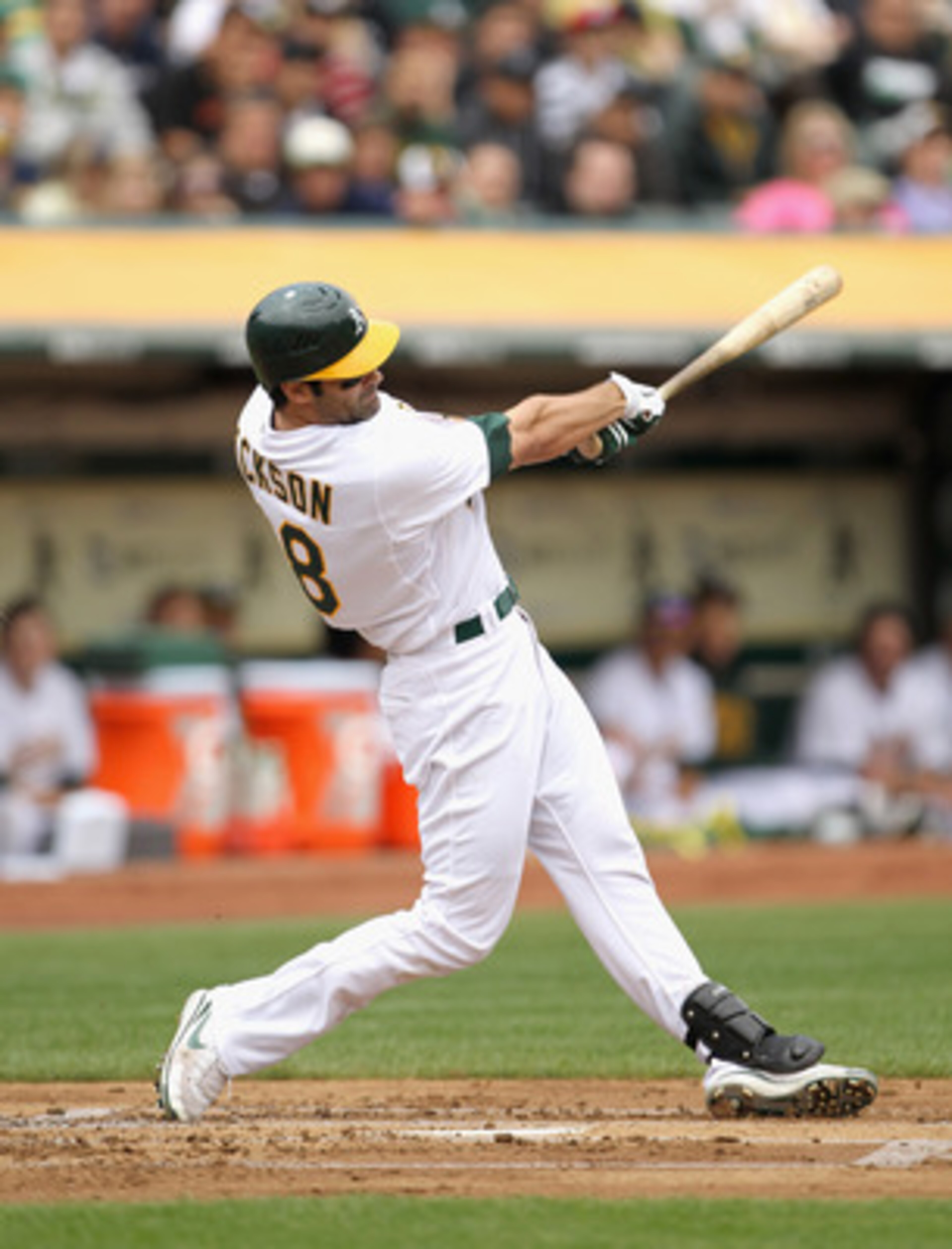 OAKLAND, CA - APRIL 17:  Conor Jackson #28 of the Oakland Athletics in action against the Detroit Tigers at Oakland-Alameda County Coliseum on April 17, 2011 in Oakland, California.  (Photo by Ezra Shaw/Getty Images)