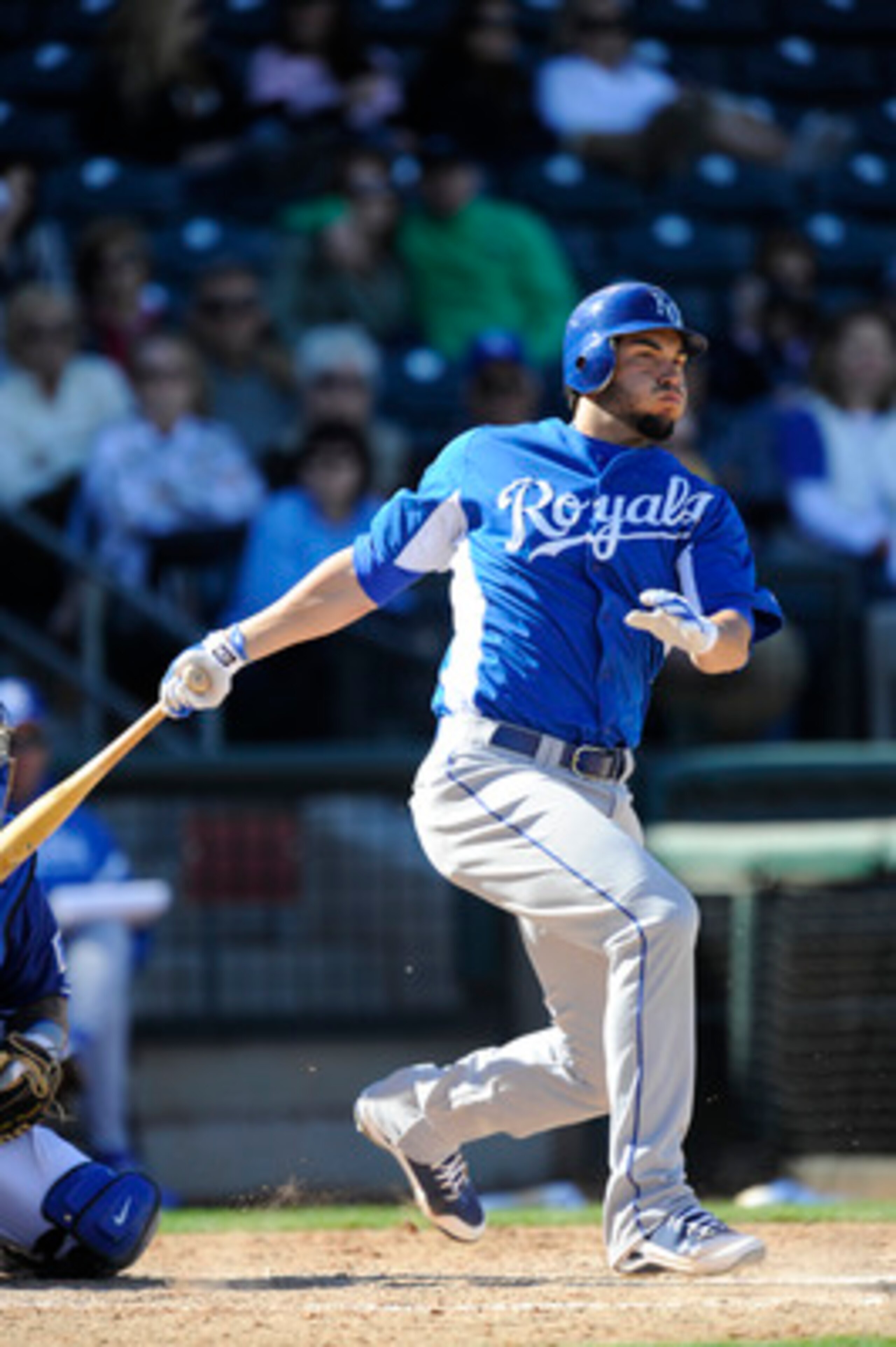 SURPISE, AZ - FEBRUARY 27: Eric Hosmer #40 of the Kansas City Royals bats during a spring training game against the Texas Rangers at Surprise Stadium on February 27, 2011 in Surprise, Arizona. (Photo by Rob Tringali/Getty Images)