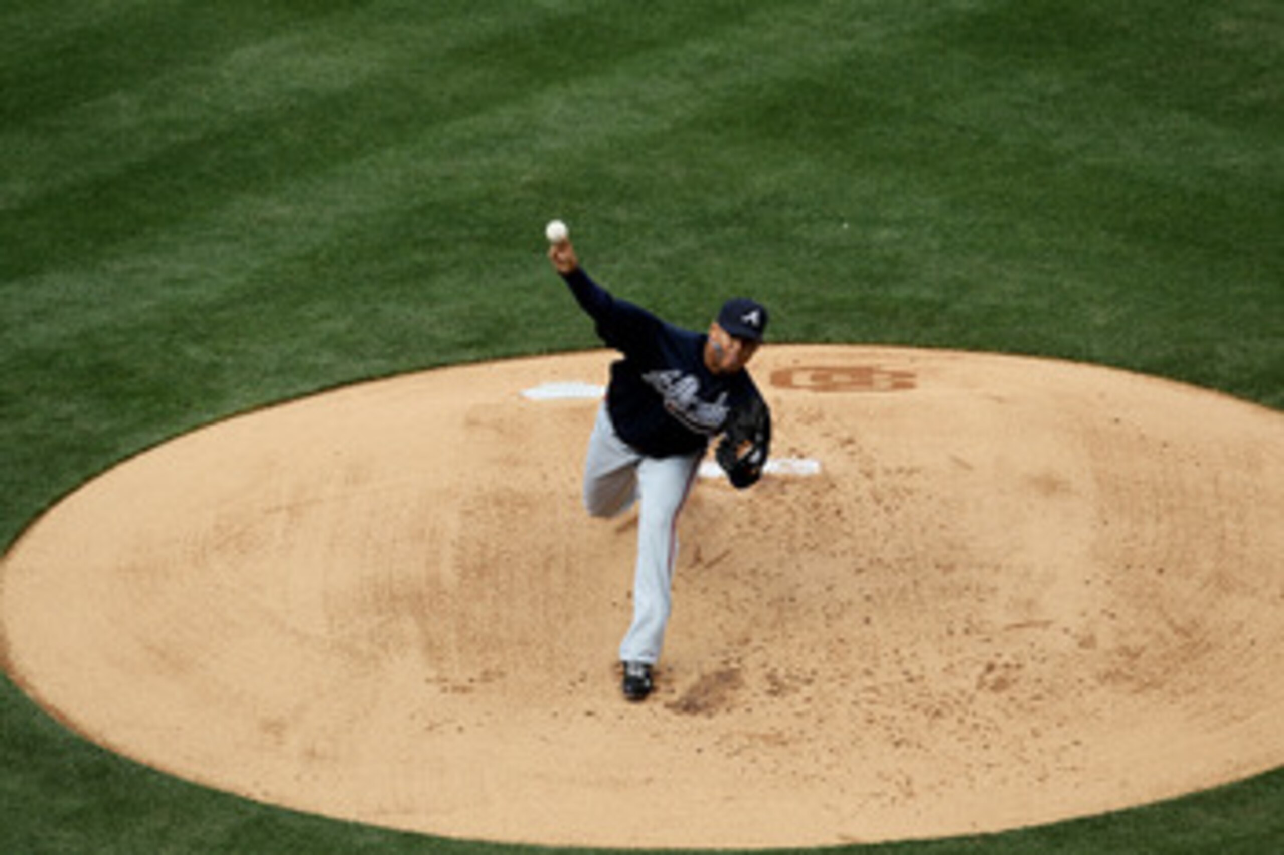 SAN DIEGO - APRIL 12: Jair Jurrjens #49 of the Atlanta Braves throws a pitch against the San Diego Padres on April 12, 2010 at Petco Park in San Diego, California. The Padres won 17-2. (Photo by Stephen Dunn/Getty Images) SAN DIEGO - APRIL 12: Jair Jurrjens #49 of the Atlanta Braves throws a pitch against the San Diego Padres on April 12, 2010 at Petco Park in San Diego, California. The Padres won 17-2. (Photo by Stephen Dunn/Getty Images)