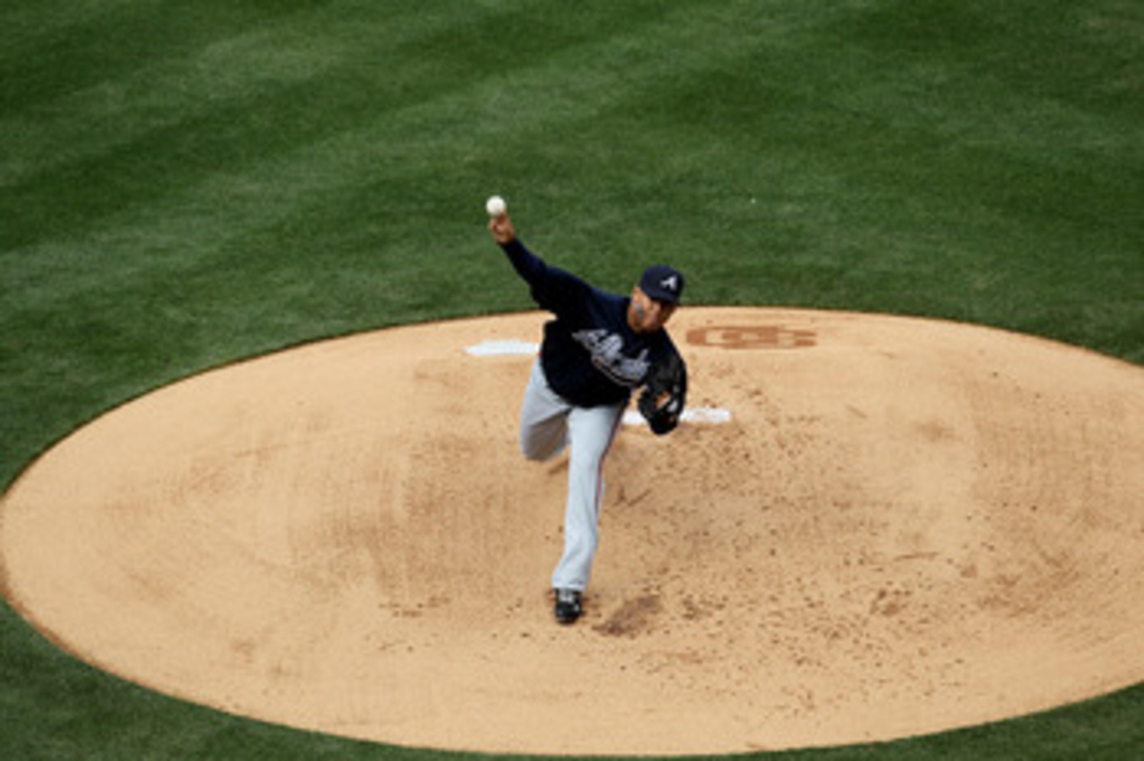 SAN DIEGO - APRIL 12:  Jair Jurrjens #49 of the Atlanta Braves throws a pitch against the San Diego Padres on April 12, 2010 at Petco Park in San Diego, California.  The Padres won 17-2.  (Photo by Stephen Dunn/Getty Images)