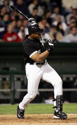 CHICAGO - JUNE 17:  Frank Thomas #35 of the Chicago White Sox hits a two-run home run, his fifth home run of the season, in the seventh inning against the Los Angeles Dodgers on June 17, 2005 at U.S. Cellular Field in Chicago, Illinois. The White Sox defe