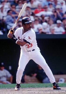14 Aug 1996:  Batter Eddie Murray of the Baltimore Orioles awaits the pitch during a 8-5 win over the Milwaukee Brewers at Camden Yards in Baltimore, Maryland. Mandatory Credit: Doug Pensinger/ALLSPORT