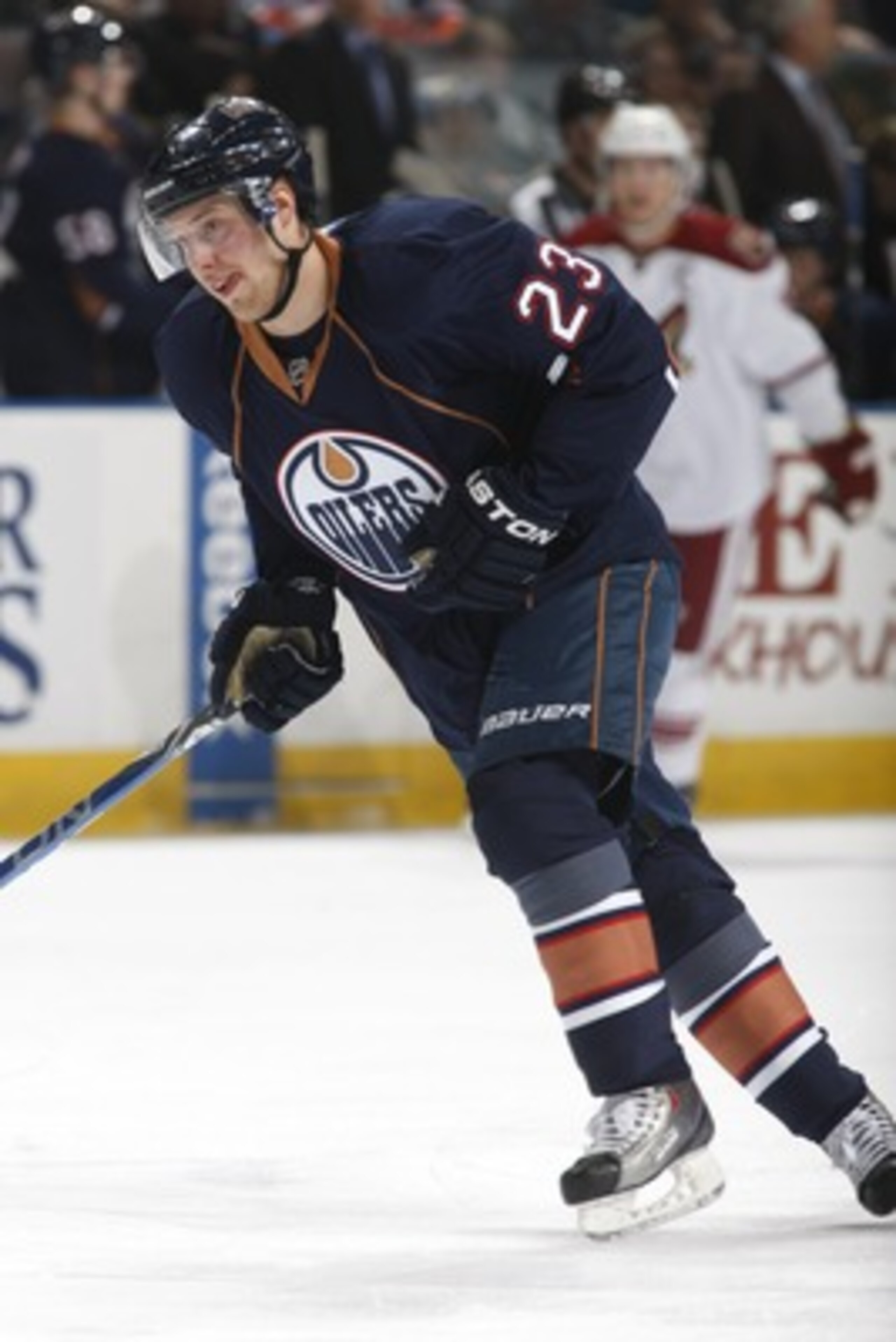 EDMONTON, CANADA - MARCH 17: Linus Omark #23 of the Edmonton Oilers skates against the Phoenix Coyotes on March 17, 2011 at Rexall Place in Edmonton, Alberta, Canada. (Photo by Dale MacMillan/Getty Images)