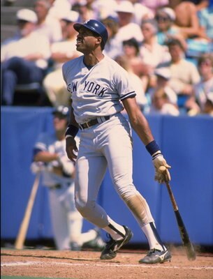 Undated:  Dave Winfield of the New York Yankees watches the ball go and go after his batting.   Mandatory Credit:  Rick Stewart/Allsport