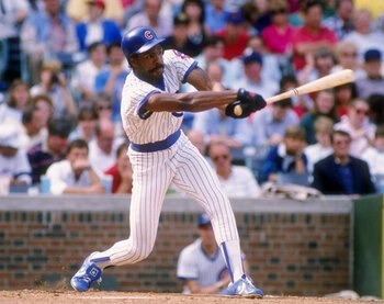 Jul 1988:  Outfielder Andre Dawson of the Chicago Cubs swings at the ball during a game at Wrigley Field in Chicago, Illinois. Mandatory Credit: Jonathan Daniel  /Allsport