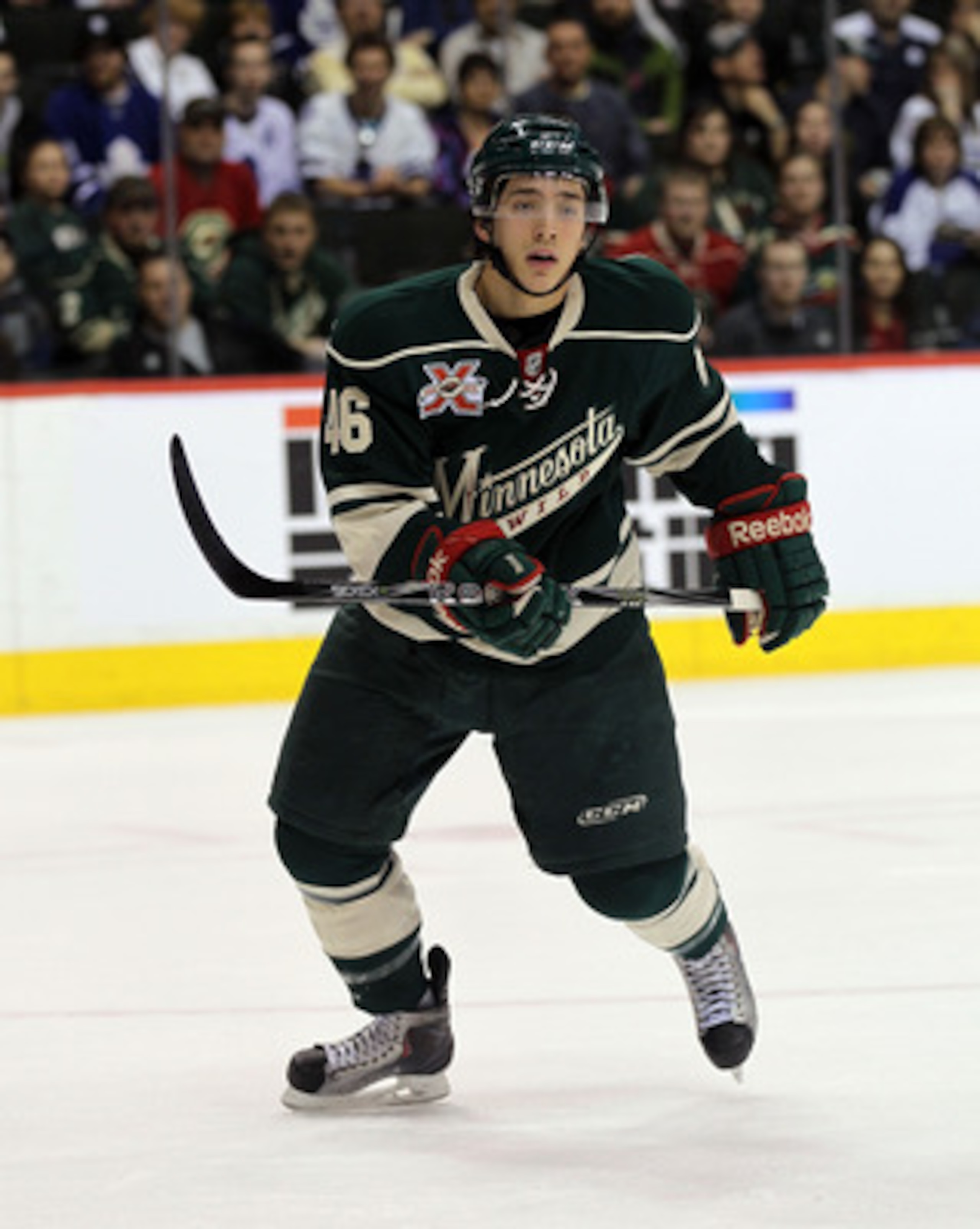 ST PAUL, MN - MARCH 22: Jared Spurgeon #46 of the Minnesota Wild skates against the Toronto Maple Leafs at the Xcel Energy Center on March 22, 2011 in St Paul, Minnesota.  (Photo by Bruce Bennett/Getty Images)