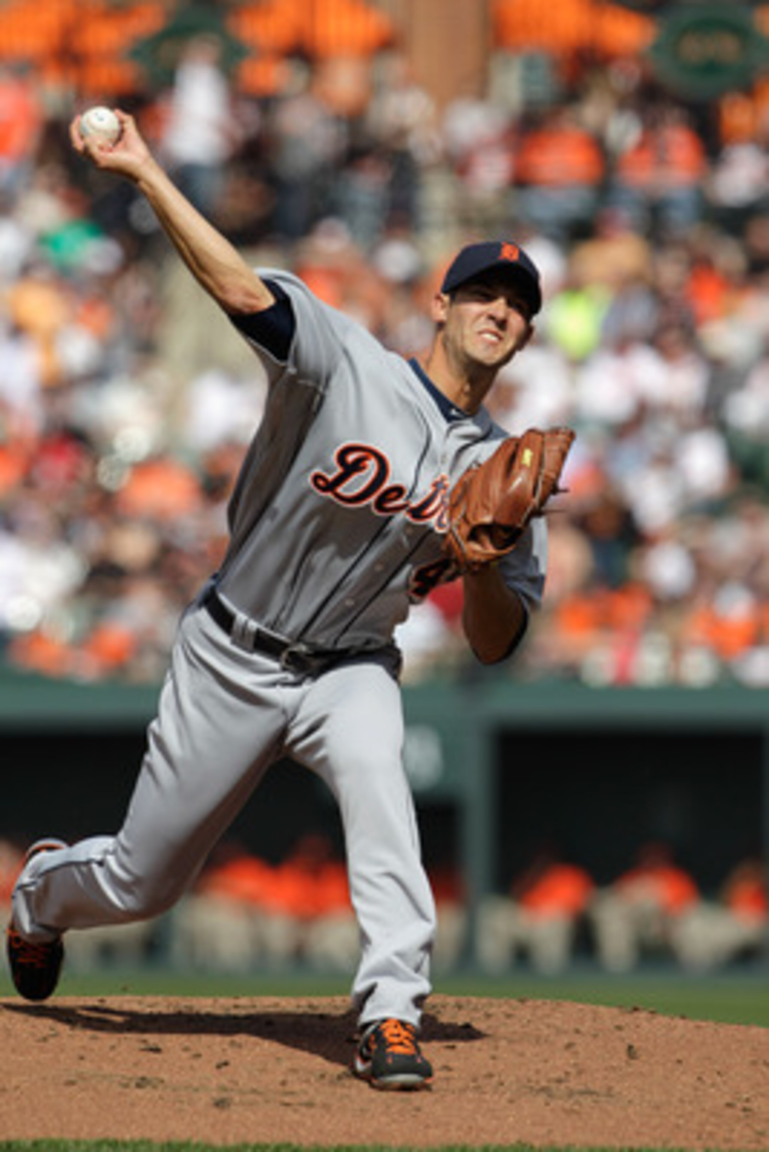 BALTIMORE, MD - APRIL 04: Starting pitcher Rick Porcello #48 of the Detroit Tigers delivers to a Baltimore Orioles batter during opening day at Oriole Park at Camden Yards on April 4, 2011 in Baltimore, Maryland.  (Photo by Rob Carr/Getty Images)