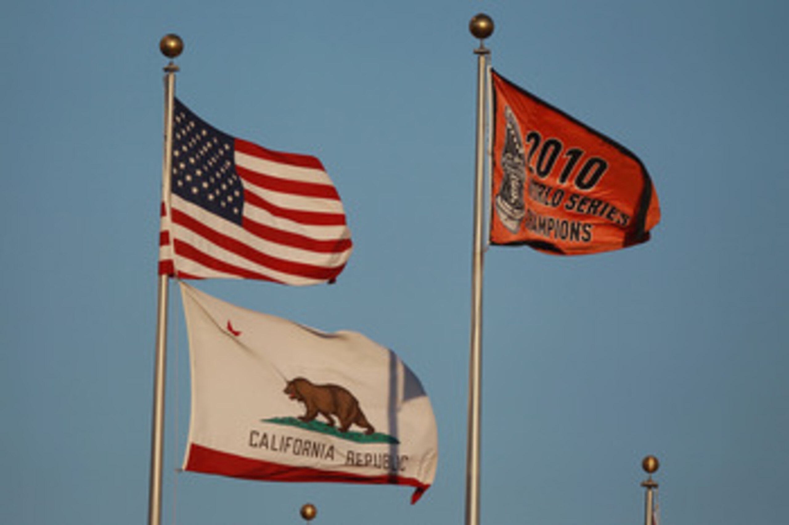 SAN FRANCISCO, CA - APRIL 09:  The San Francisco Giants World Series flag flies before their game against the St. Louis Cardinals at AT&T Park on April 9, 2011 in San Francisco, California.  (Photo by Jed Jacobsohn/Getty Images)
