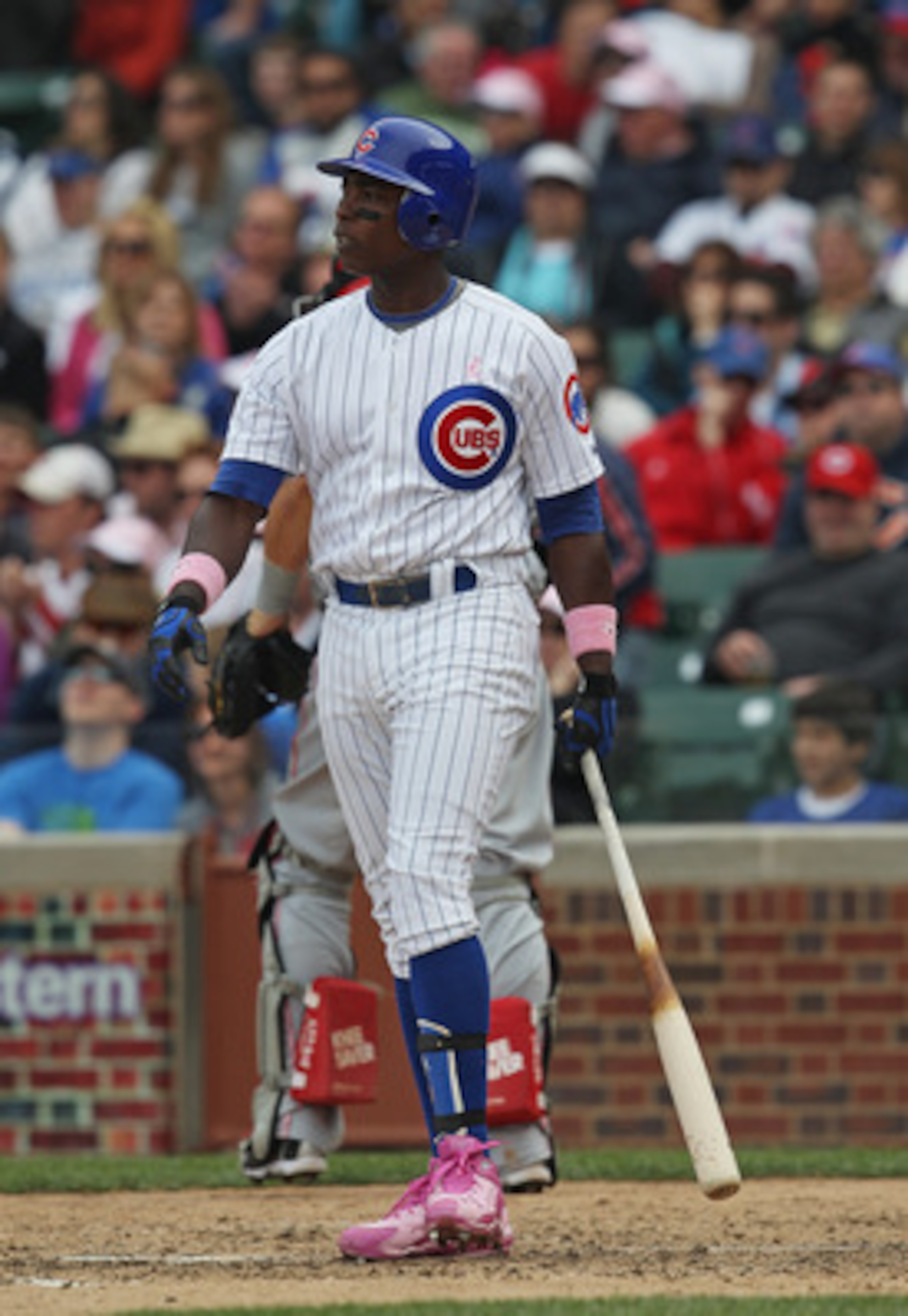 CHICAGO, IL - MAY 08: Alfonso Soriano #12 of the Chicago Cubs reacts after striking out to end the 8th inning against the Cincinnati Reds at Wrigley Field on May 8, 2011 in Chicago, Illinois. The Reds defeated the Cubs 2-0. (Photo by Jonathan Daniel/Getty