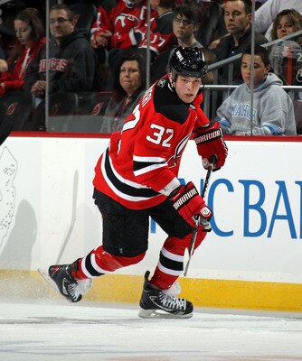 NEWARK, NJ - APRIL 06:  Nick Palmieri #32 of the New Jersey Devils skates against the Toronto Maple Leafs at the Prudential Center on April 6, 2011 in Newark, New Jersey.  (Photo by Bruce Bennett/Getty Images)