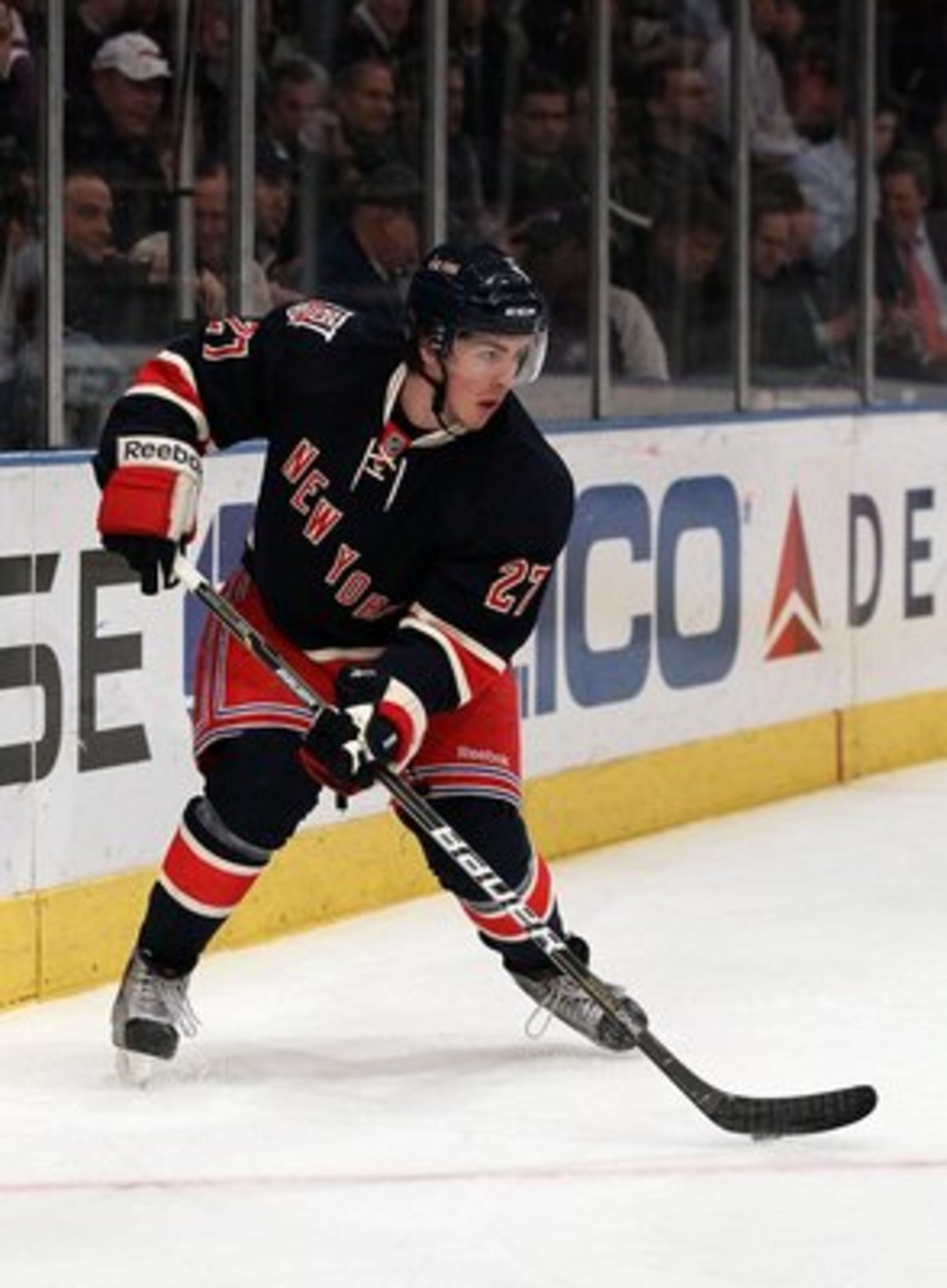 NEW YORK, NY - JANUARY 11:  Ryan McDonagh #27 of the New York Rangers skates against the Montreal Canadiens on January 11, 2011 at Madison Square Garden in New York City. Montreal defeated the Rangers 2-1.  (Photo by Jim McIsaac/Getty Images)