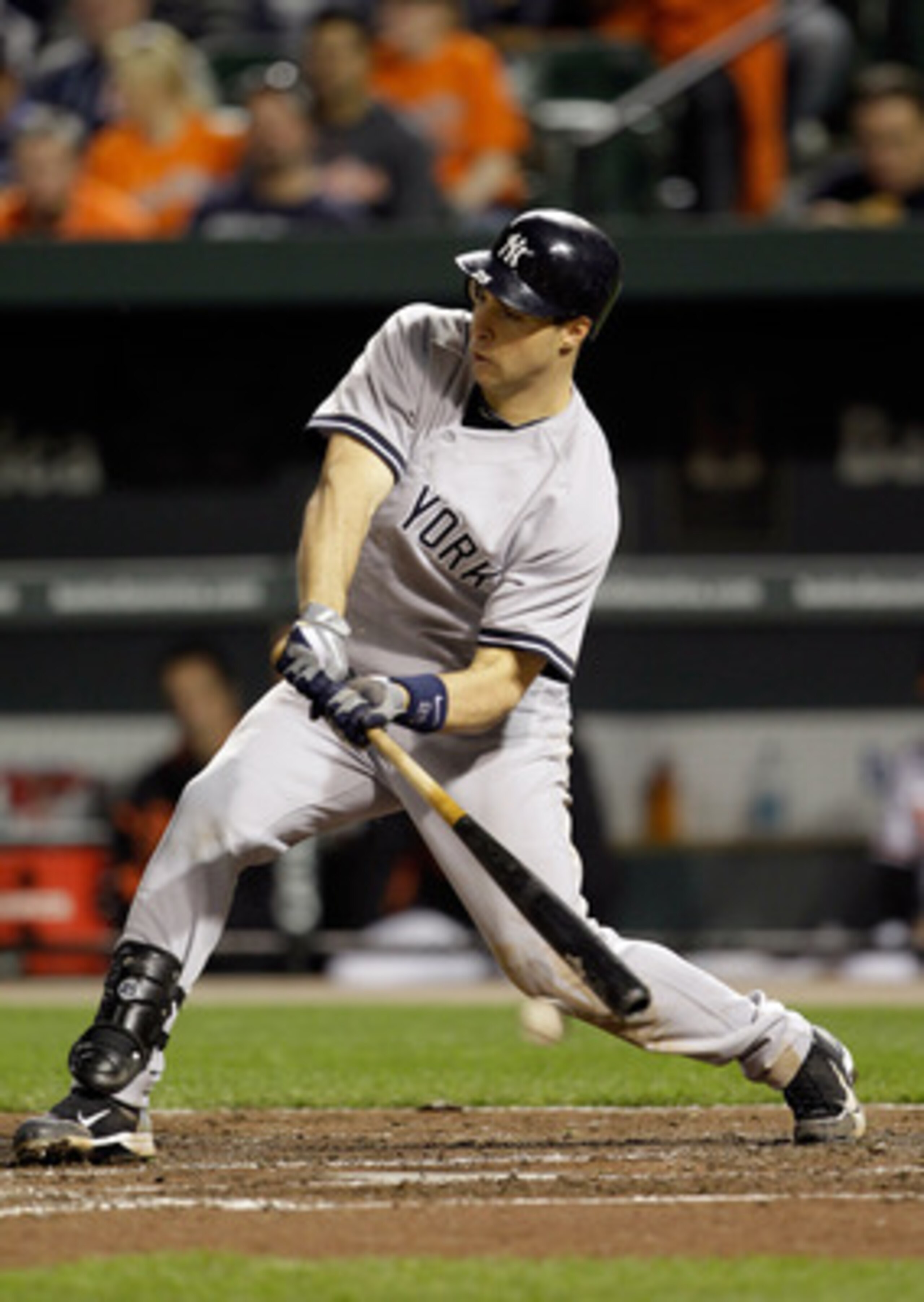 BALTIMORE, MD - APRIL 23:  Mark Teixeira #25 of the New York Yankees fouls a pitch off against the Baltimore Orioles at Oriole Park at Camden Yards on April 23, 2011 in Baltimore, Maryland.  (Photo by Rob Carr/Getty Images)