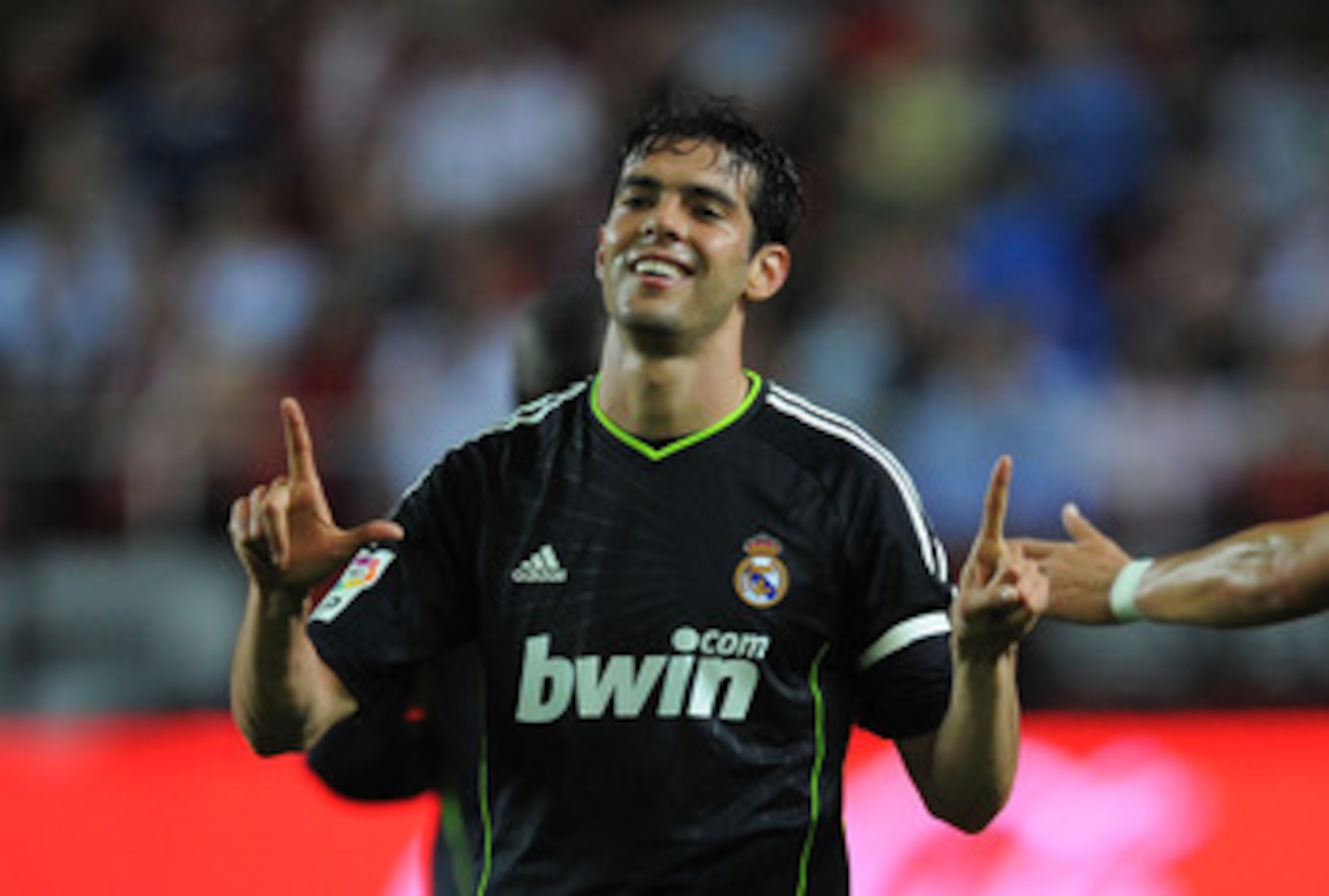 SEVILLE, SPAIN - MAY 07:  Kaka of Real Madrid celebrates after he scored Real's third goal during the La Liga match betweenevilla and Real Madrid at Estadio Ramon Sanchez Pizjuan on May 7, 2011 in Seville, Spain.  (Photo by Denis Doyle/Getty Images)