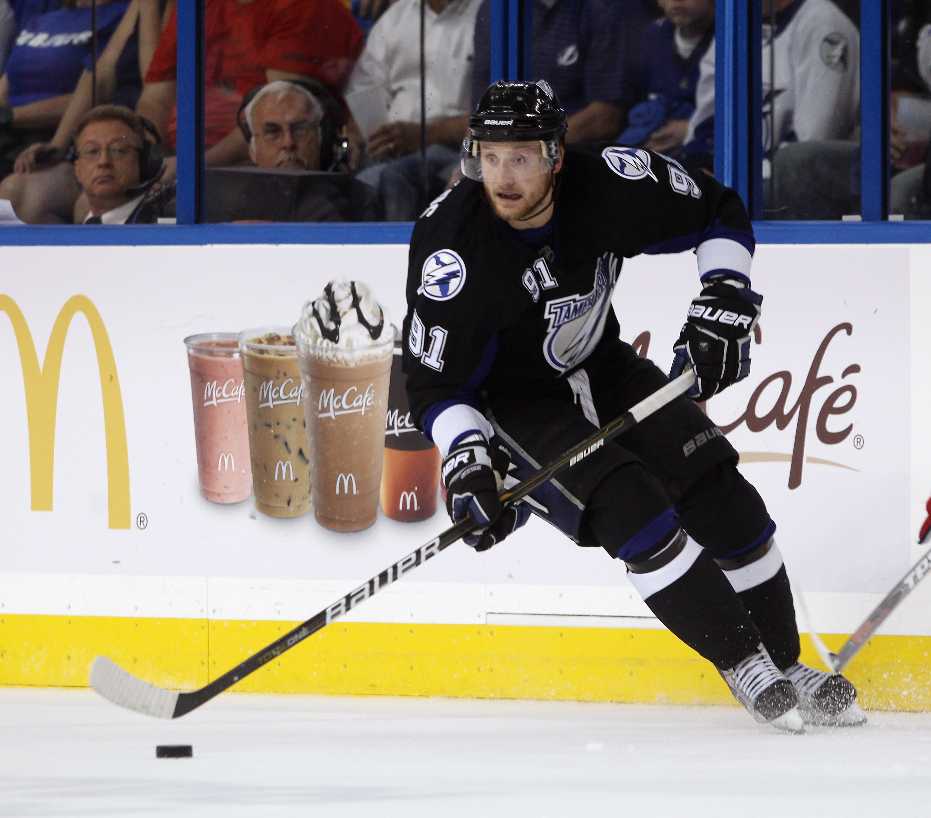 TAMPA, FL - MAY 04:  Steven Stamkos #91 of the Tampa Bay Lightning skates against the Washington Capitals in Game Four of the Eastern Conference Semifinals during the 2011 NHL Stanley Cup Playoffs at the St Pete Times Forum on May 4, 2011 in Tampa, Florid