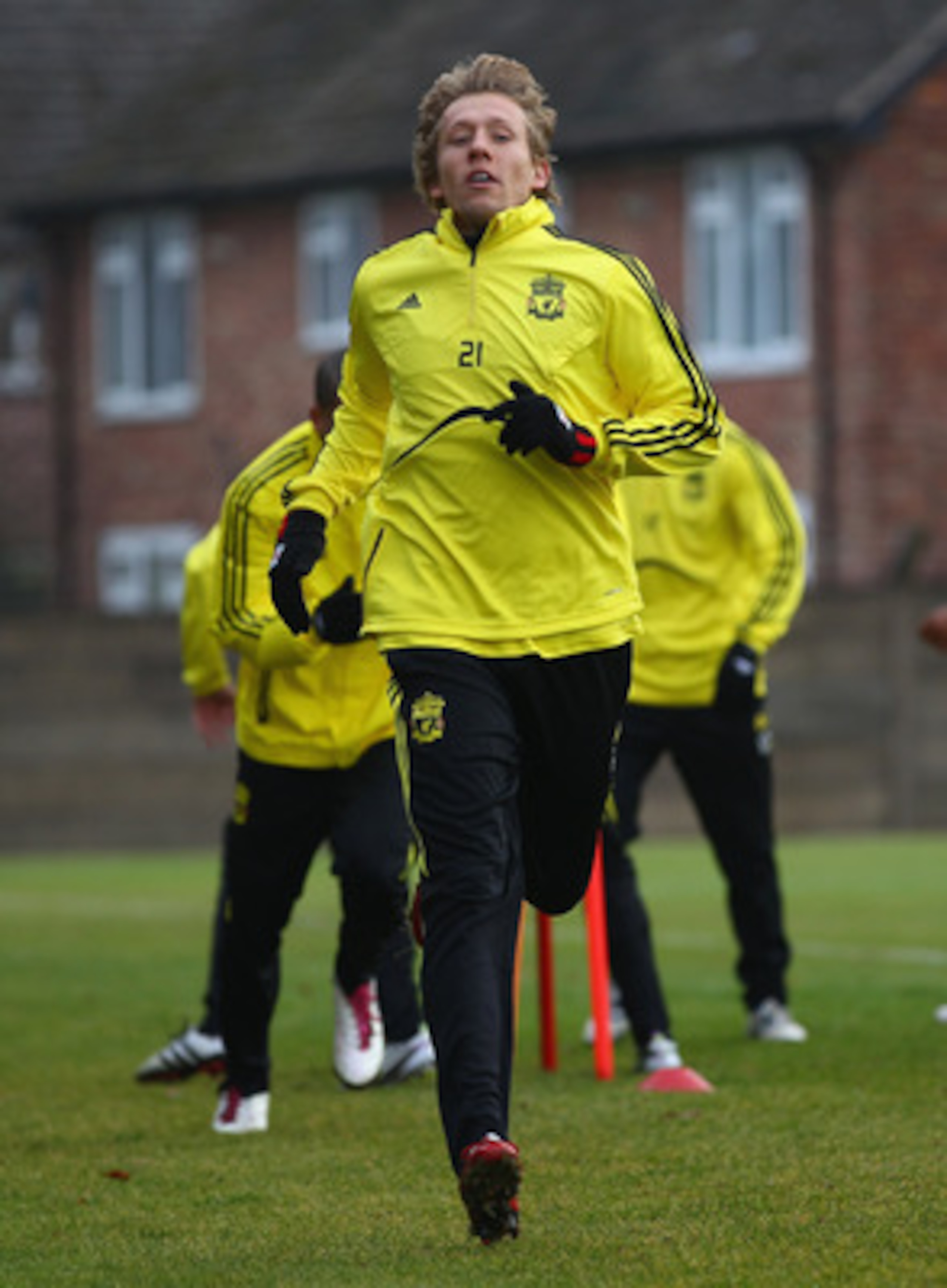 LIVERPOOL, ENGLAND - DECEMBER 14: Lucas Leiva of Liverpool during a training session ahead of their UEFA Europa League Group K match against Utrecht at Melwood Training Ground on December 14, 2010 in Liverpool, England.  (Photo by Clive Brunskill/Getty Im