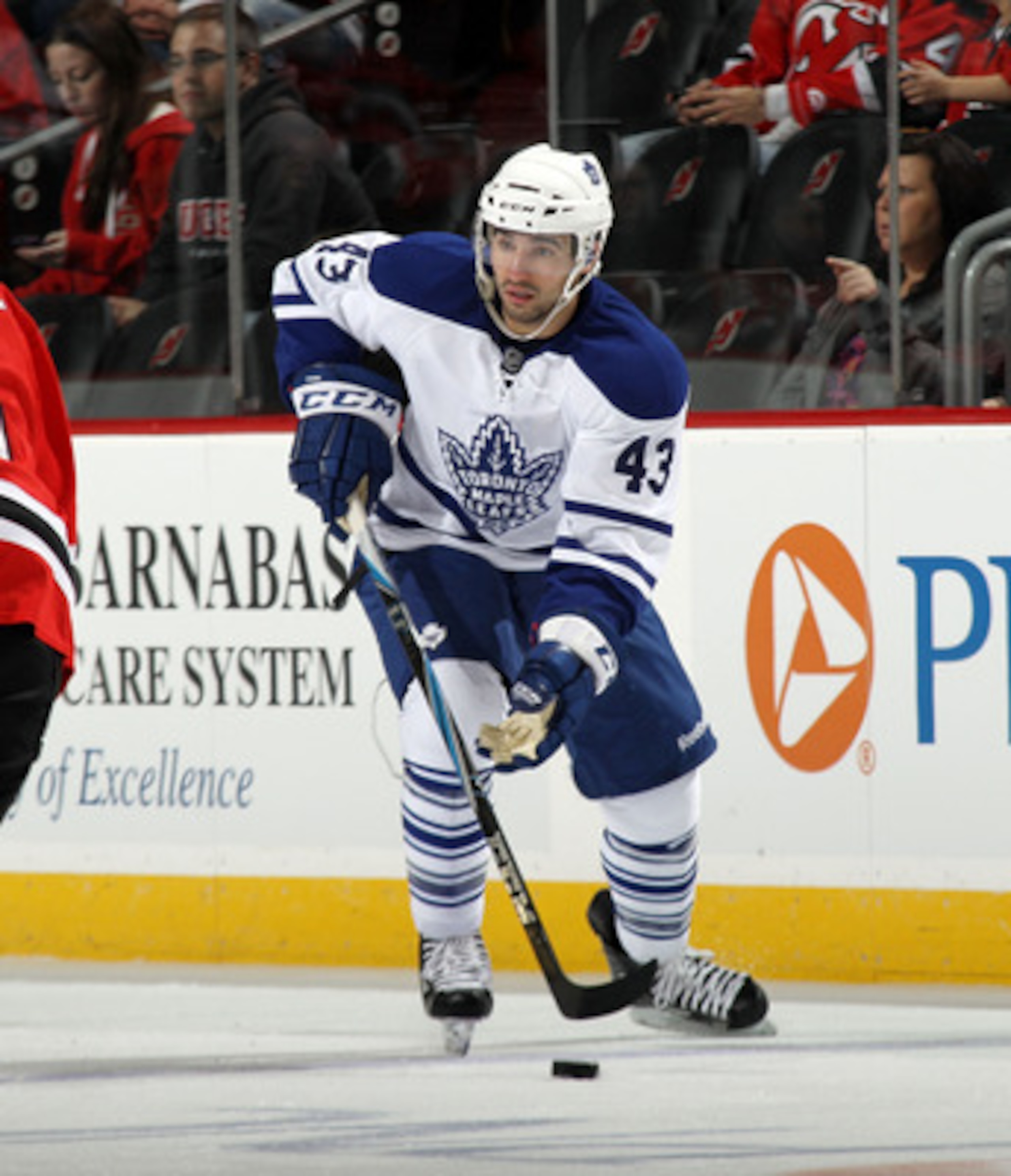 NEWARK, NJ - APRIL 06:  Nazem Kadri #43 of the Toronto Maple Leafs skates against the New Jersey Devils at the Prudential Center on April 6, 2011 in Newark, New Jersey.  (Photo by Bruce Bennett/Getty Images)