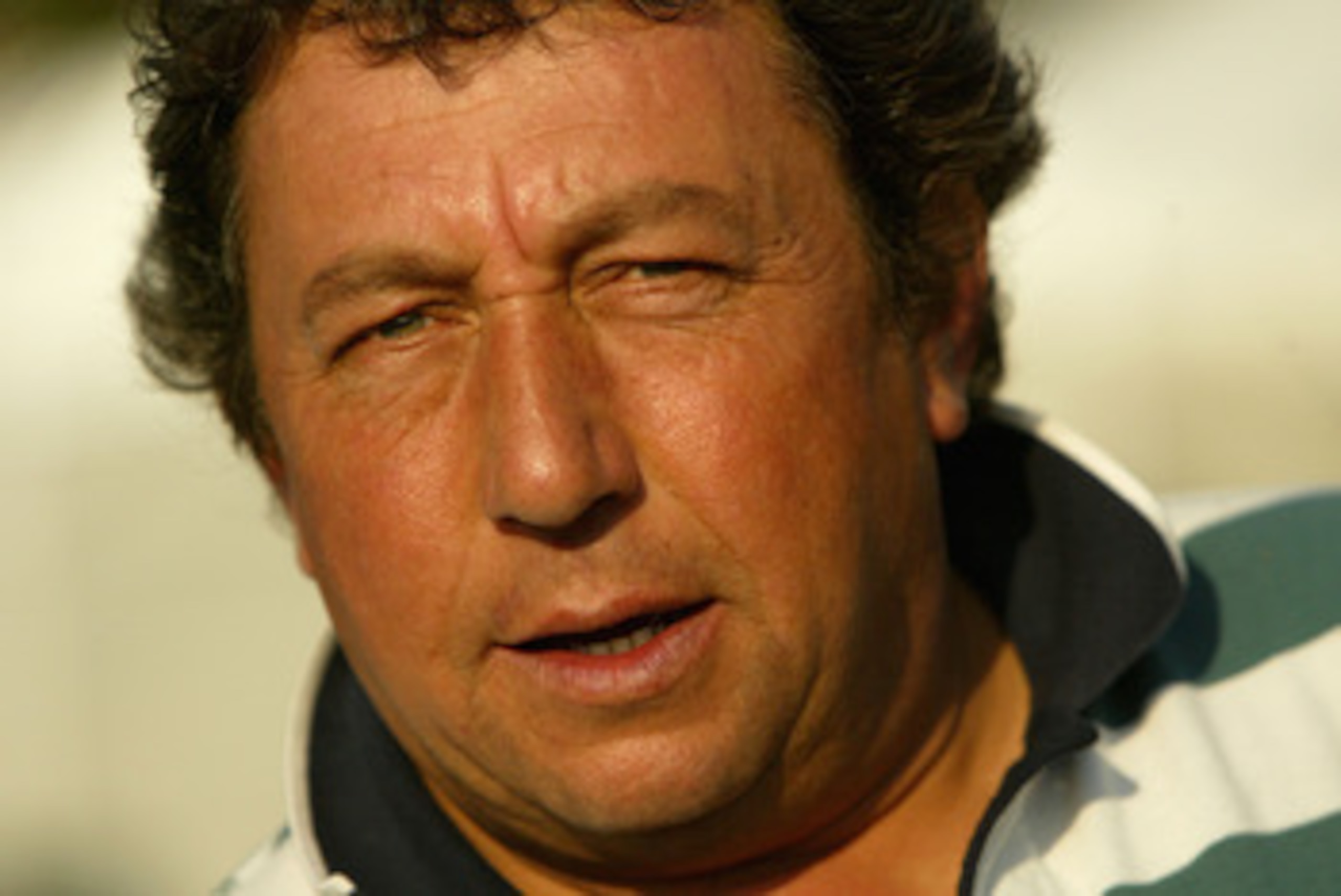 BALTIMORE - MAY 13:  Patrick Biancone, trainer of Lion Heart, speaks to the media following morning workouts in preparation for the 129th running of the Preakness on May 13, 2004 at Pimlico Race Track in Baltimore, Maryland.  (Photo by Doug Pensinger/Gett