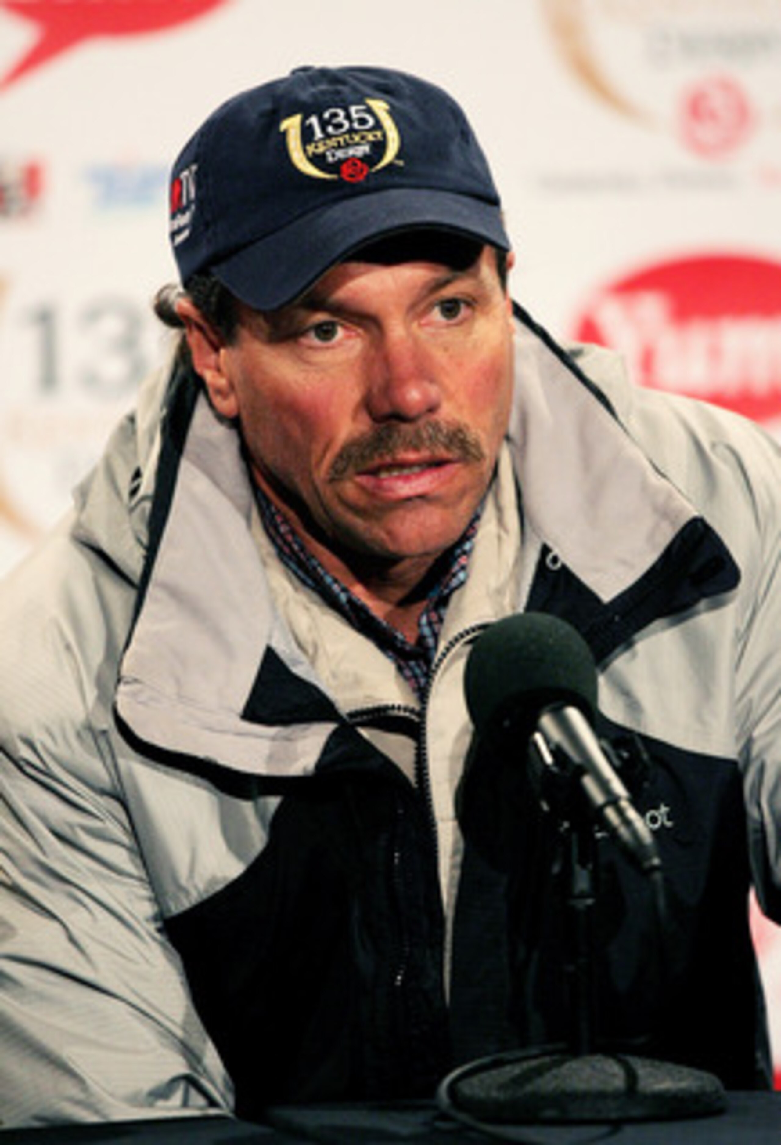 LOUISVILLE, KY - MAY 02:  Trainer of I Want Revenge Jeff Mullins addresses the media as he announces they will scratch before the 135th running of the Kentucky Derby on May 2, 2009 at Churchill Downs in Louisville, Kentucky.  (Photo by Jamie Squire/Getty 