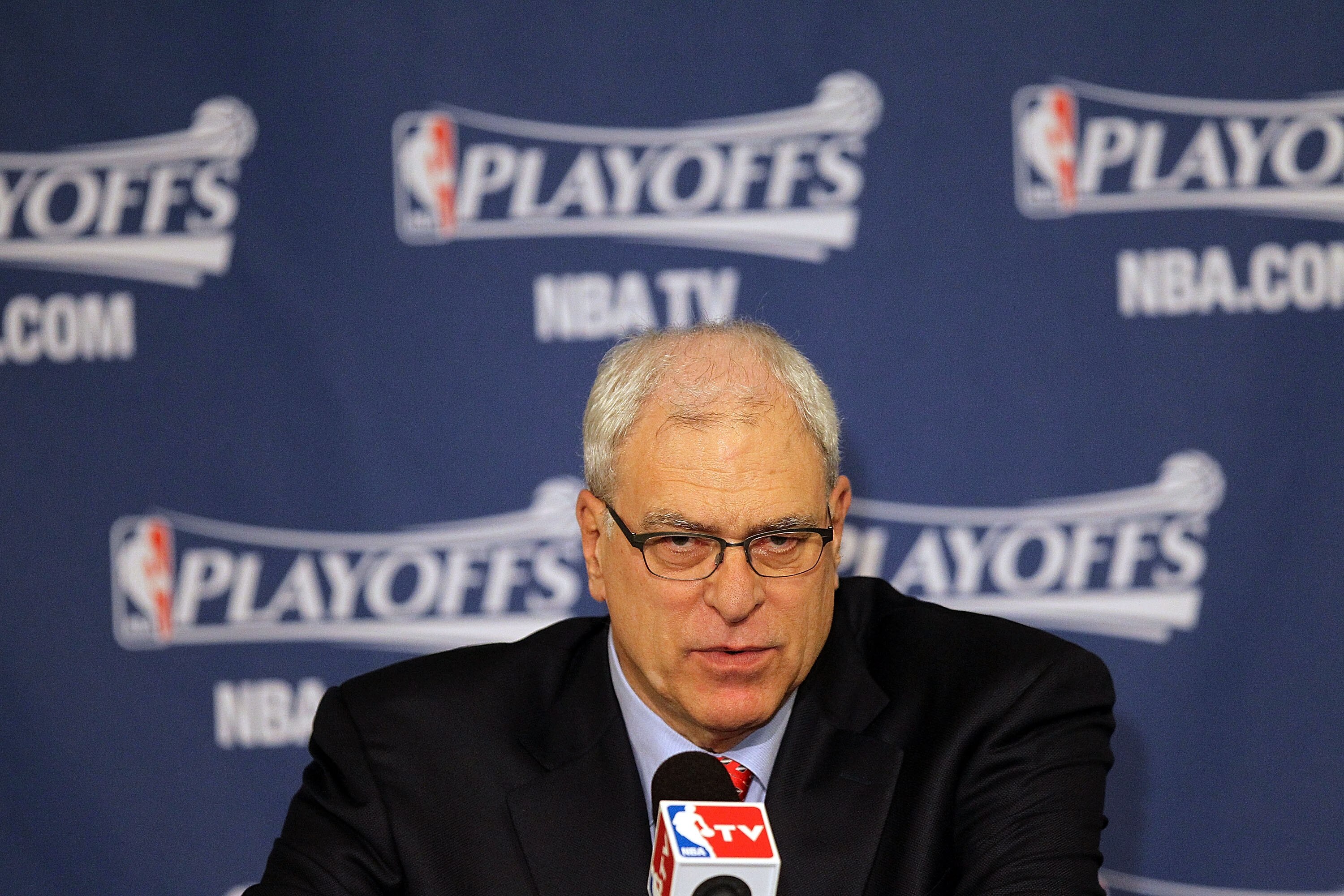 DALLAS, TX - MAY 08:  Head coach Phil Jackson of the Los Angeles Lakers during a press conference after a loss against the Dallas Mavericks in Game Four of the Western Conference Semifinals during the 2011 NBA Playoffs on May 8, 2011 at American Airlines 