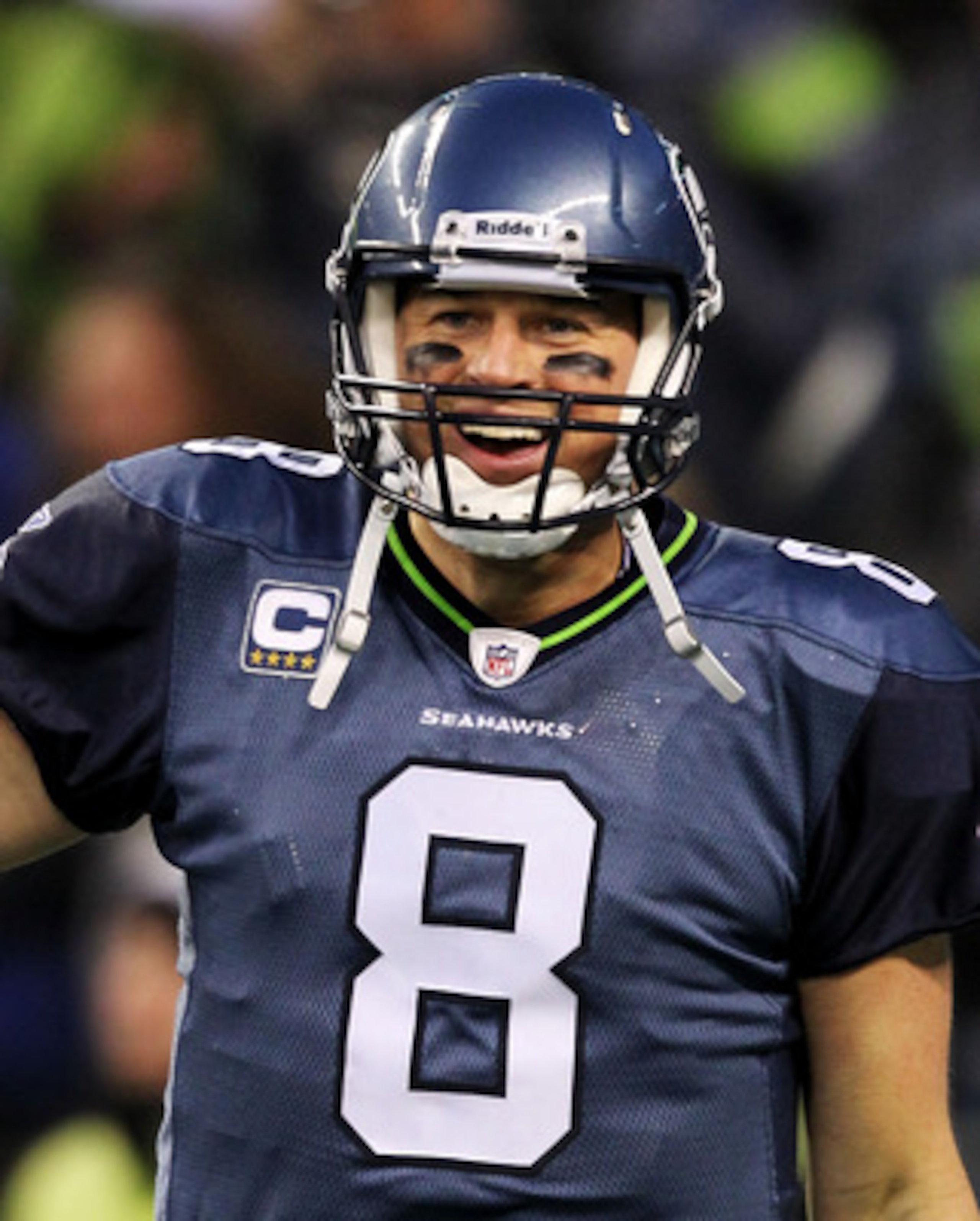 SEATTLE, WA - JANUARY 08: Matt Hasselbeck #8 of the Seattle Seahawks reacts during their game against the New Orleans Saints during the 2011 NFC wild-card playoff game at Qwest Field on January 8, 2011 in Seattle, Washington. (Photo by Otto Greule Jr/Ge SEATTLE, WA - JANUARY 08: Matt Hasselbeck #8 of the Seattle Seahawks reacts during their game against the New Orleans Saints during the 2011 NFC wild-card playoff game at Qwest Field on January 8, 2011 in Seattle, Washington. (Photo by Otto Greule Jr/Ge